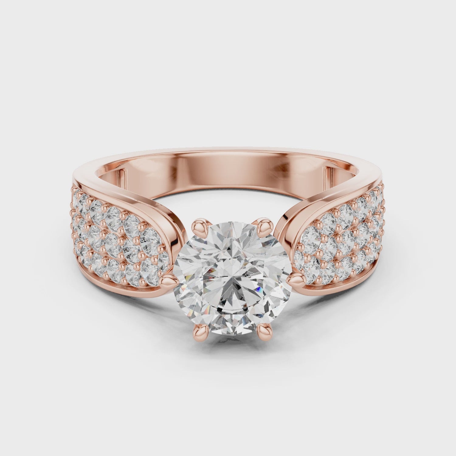 Round Brilliant Diamond Engagement Ring with Pave Side Panels