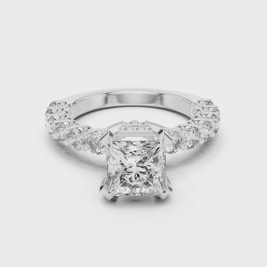 Princess Cut Diamond Ring with Pavé Band