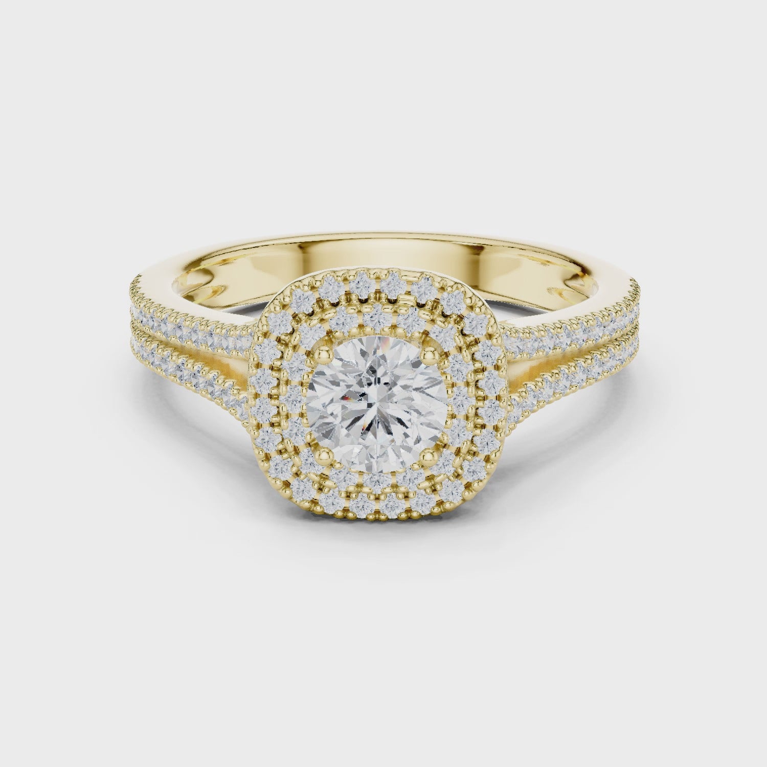 Split Shank Double Halo Diamond Engagement Ring