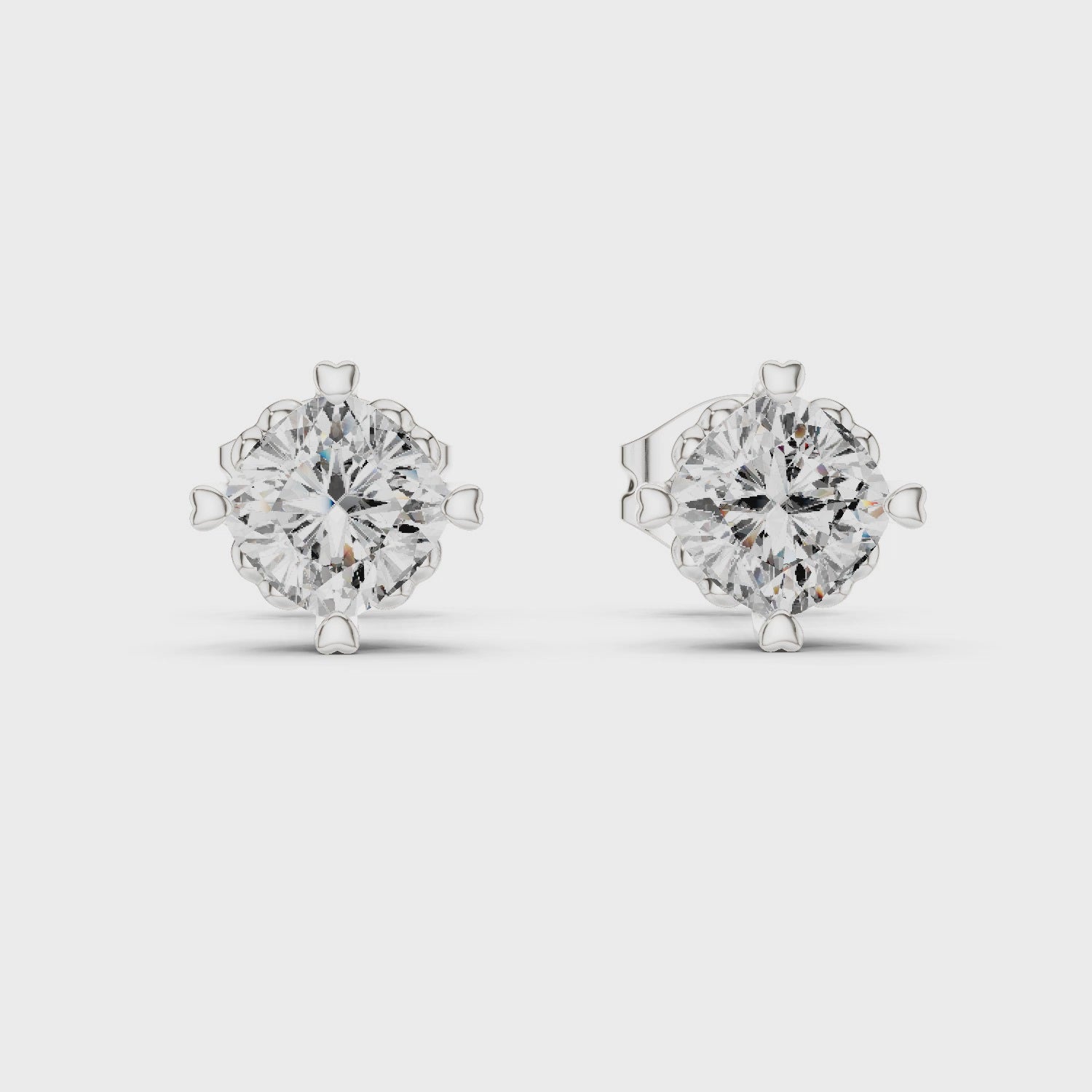 Floral Prong Round Diamond Stud Earrings