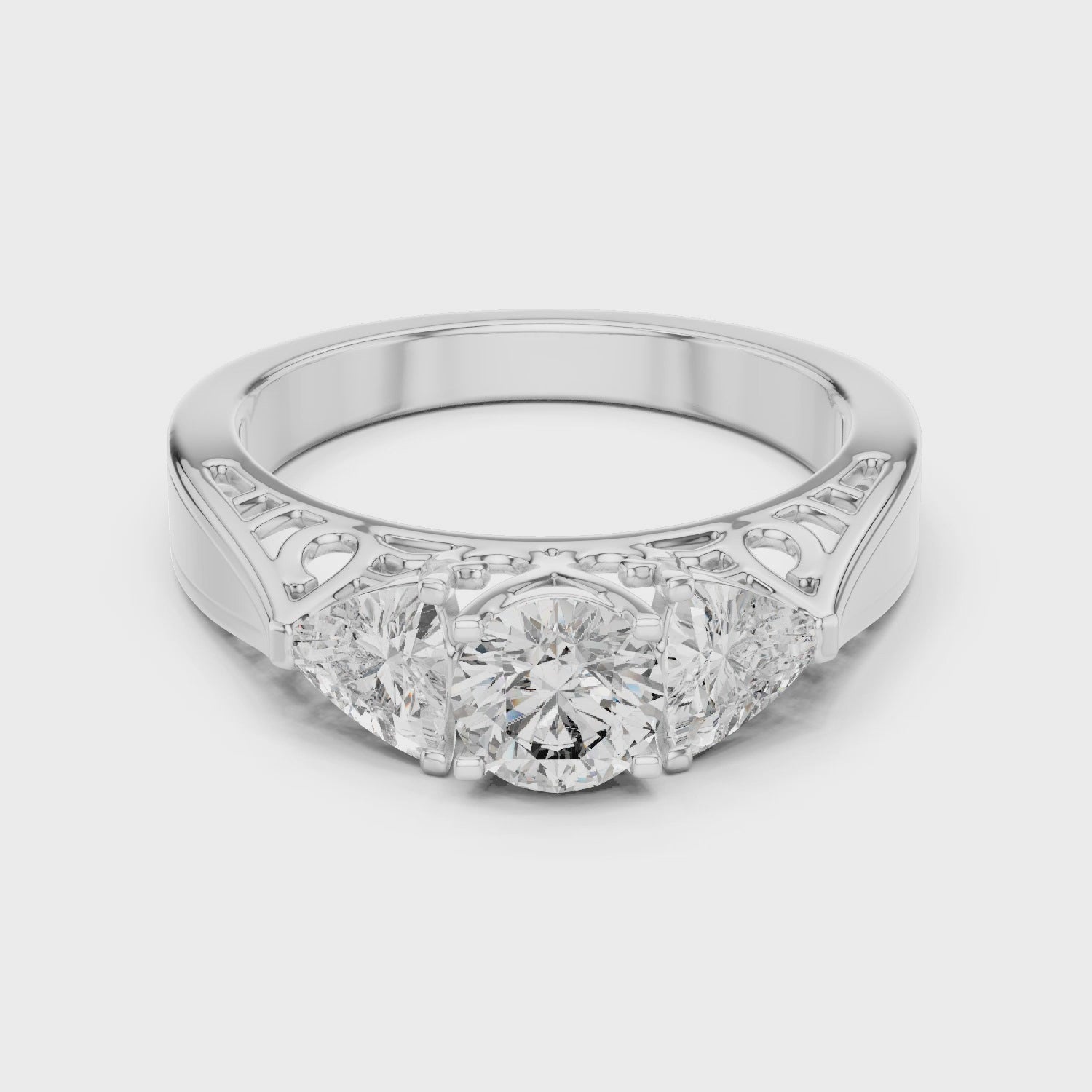 Three-Stone Diamond Ring with Filigree Detailing