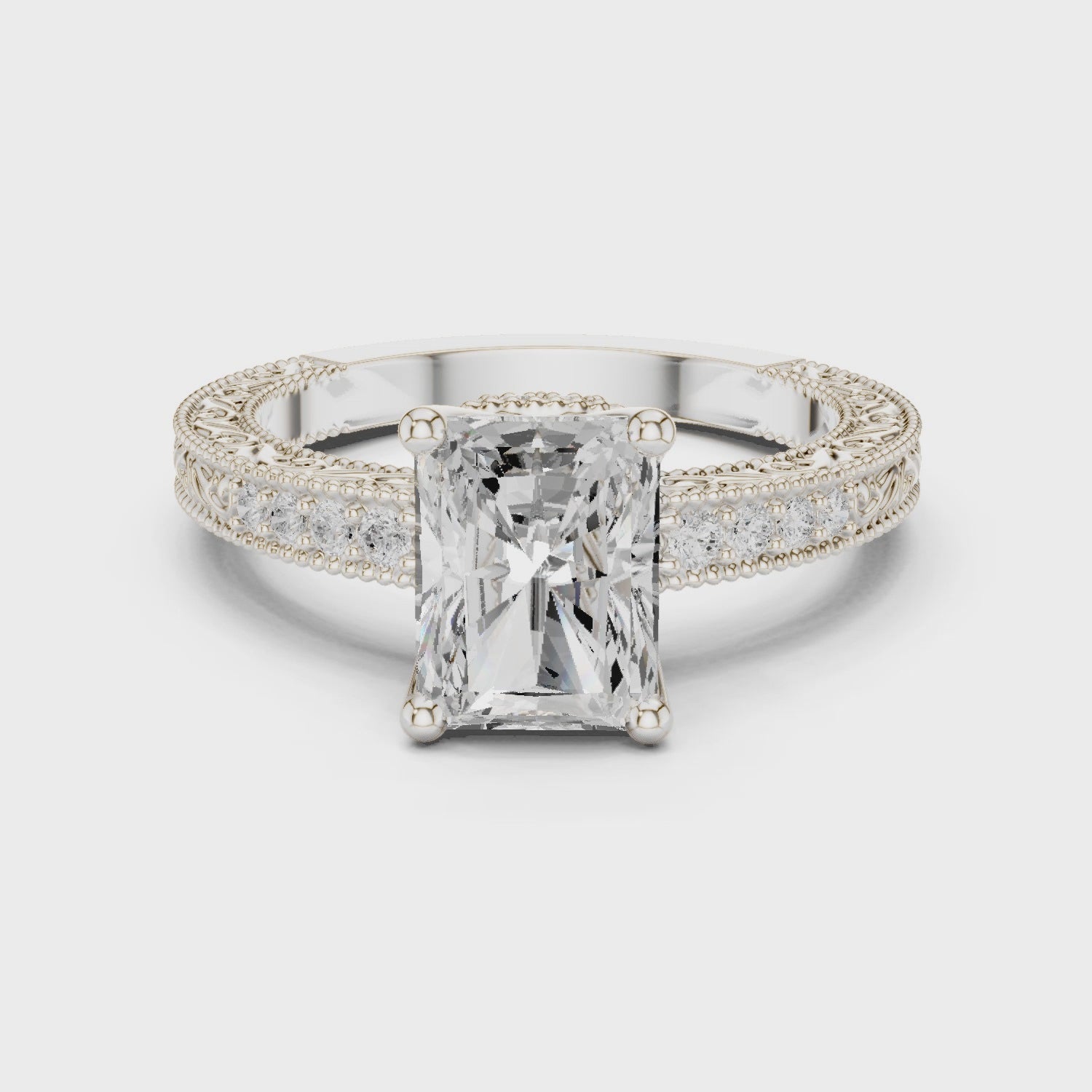Zia Vintage Lace Radiant Diamond Pavé Ring