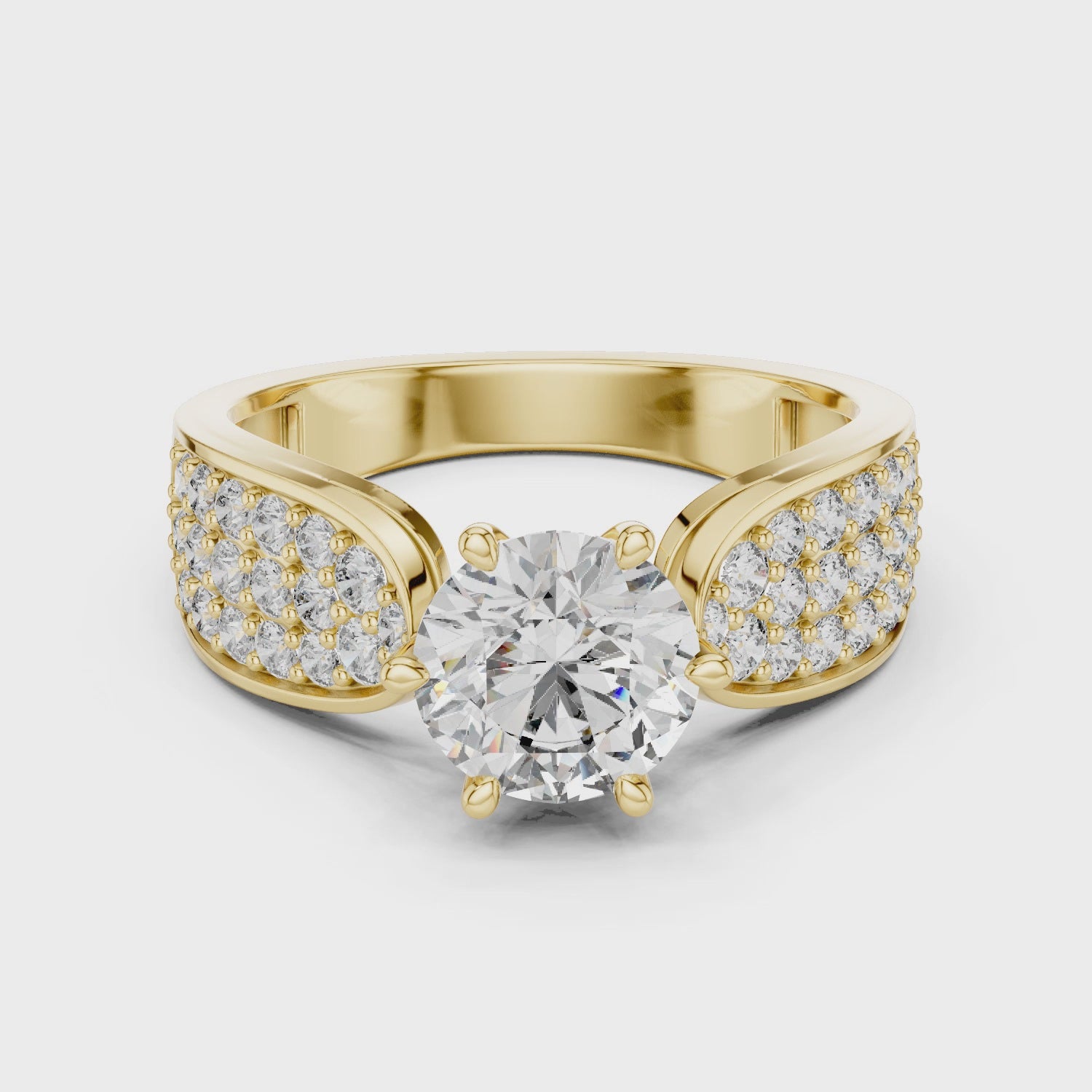 Round Brilliant Diamond Engagement Ring with Pave Side Panels