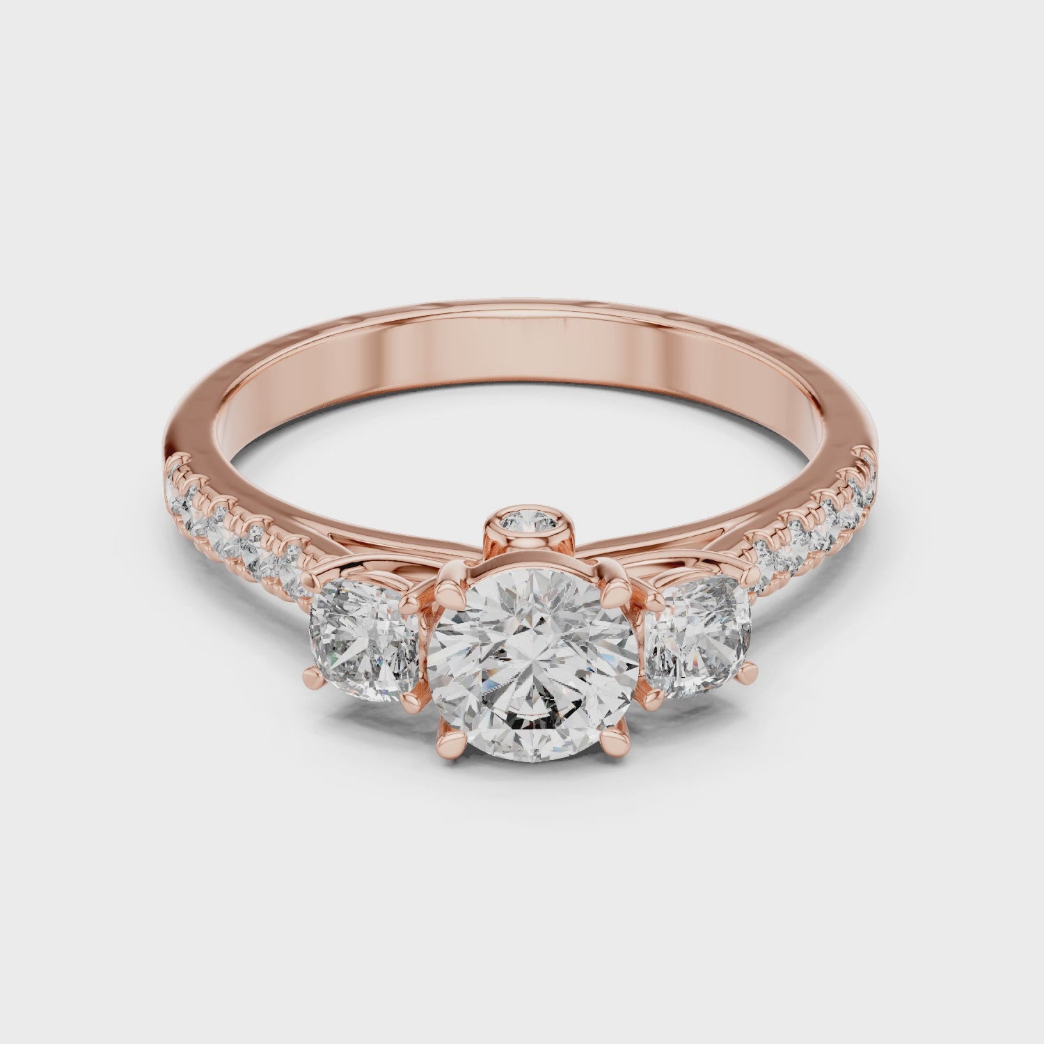 Classic Three-Stone Diamond Ring with Pavé Band