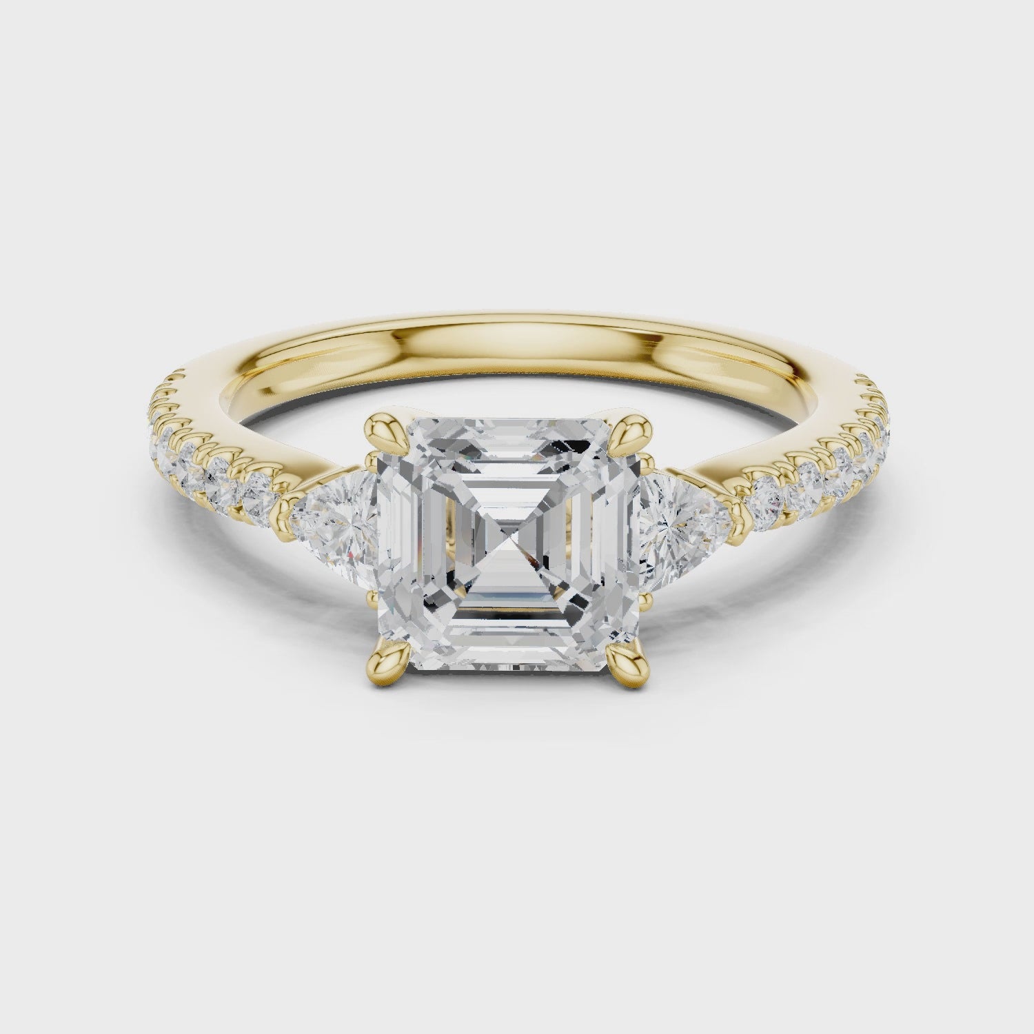 Noosa Asscher Three-Stone Pavé Diamond Ring