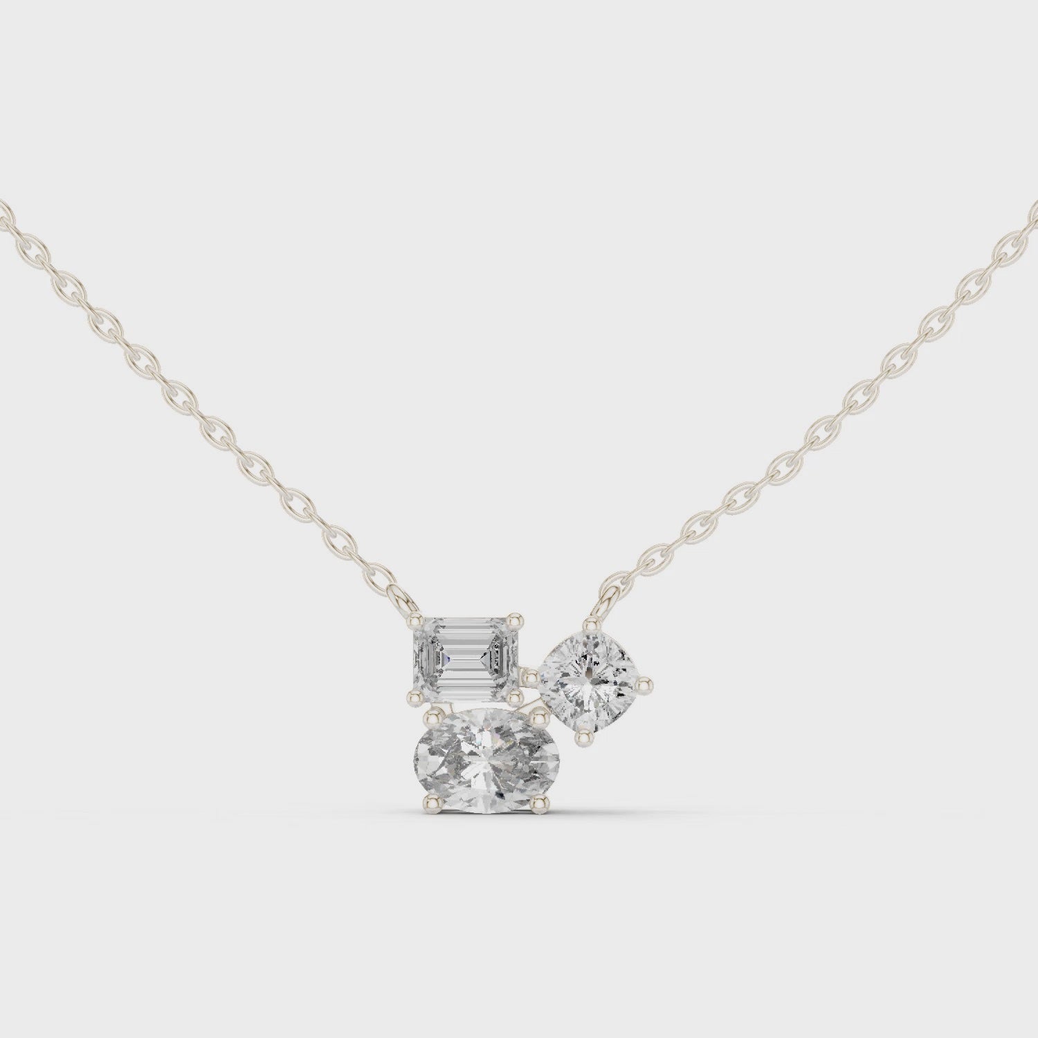 Three-Stone Diamond Cluster Pendant Necklace
