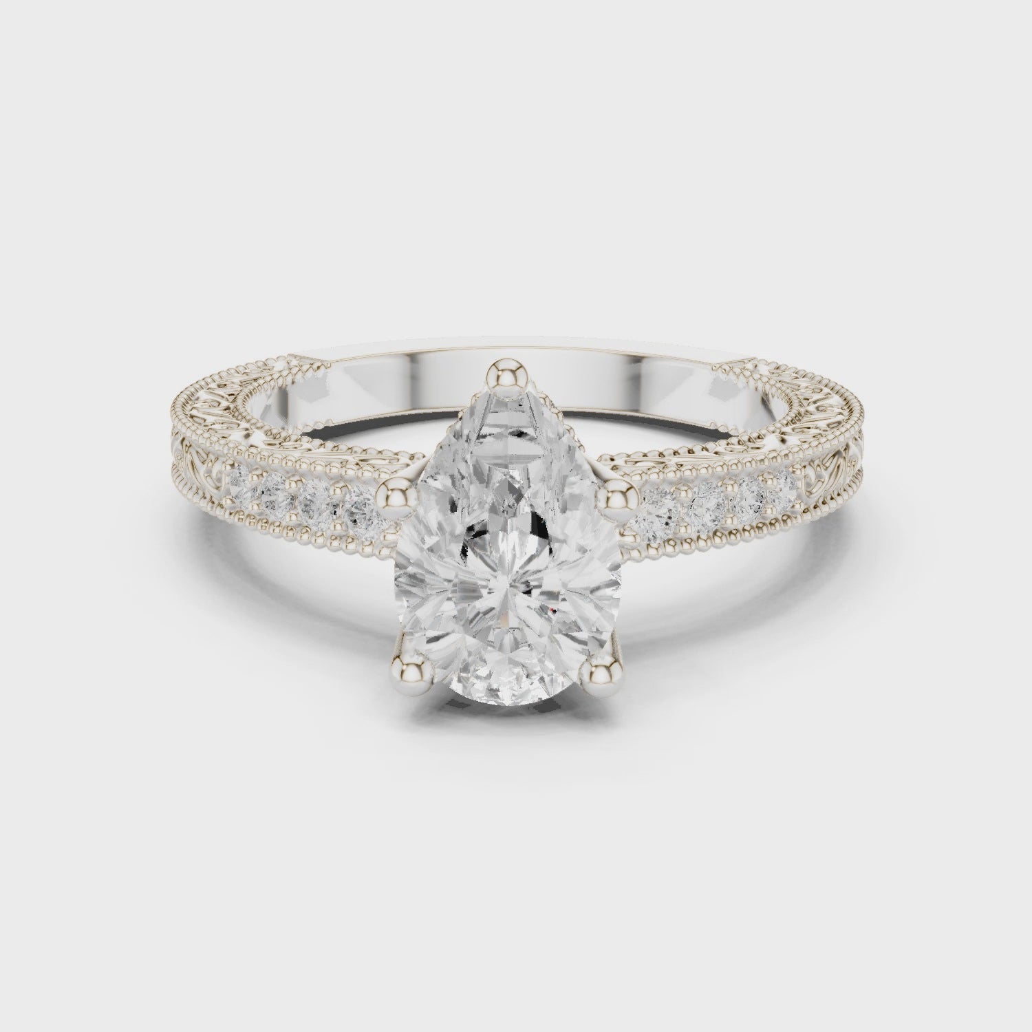 Wren Vintage Lace Pear Diamond Pavé Ring