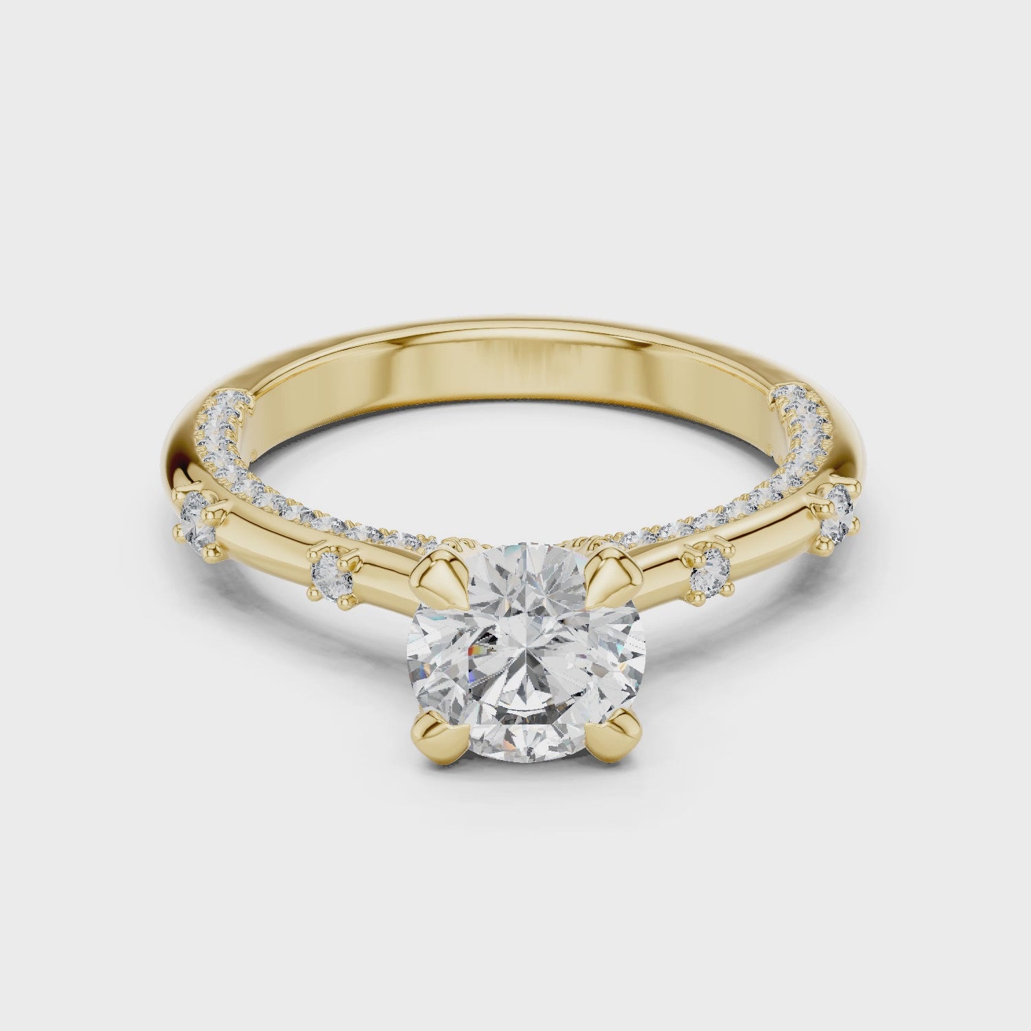 Round Solitaire Lab-Grown Diamond Ring with Pavé Accents
