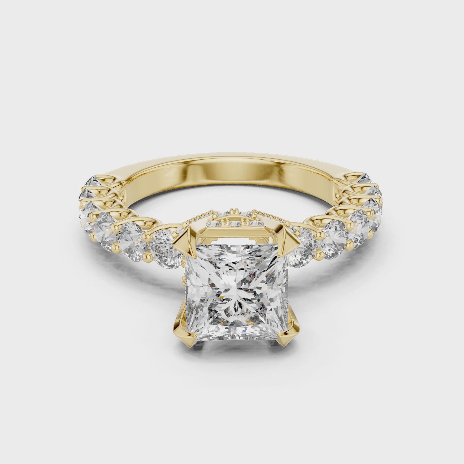 Princess Cut Diamond Ring with Pavé Band