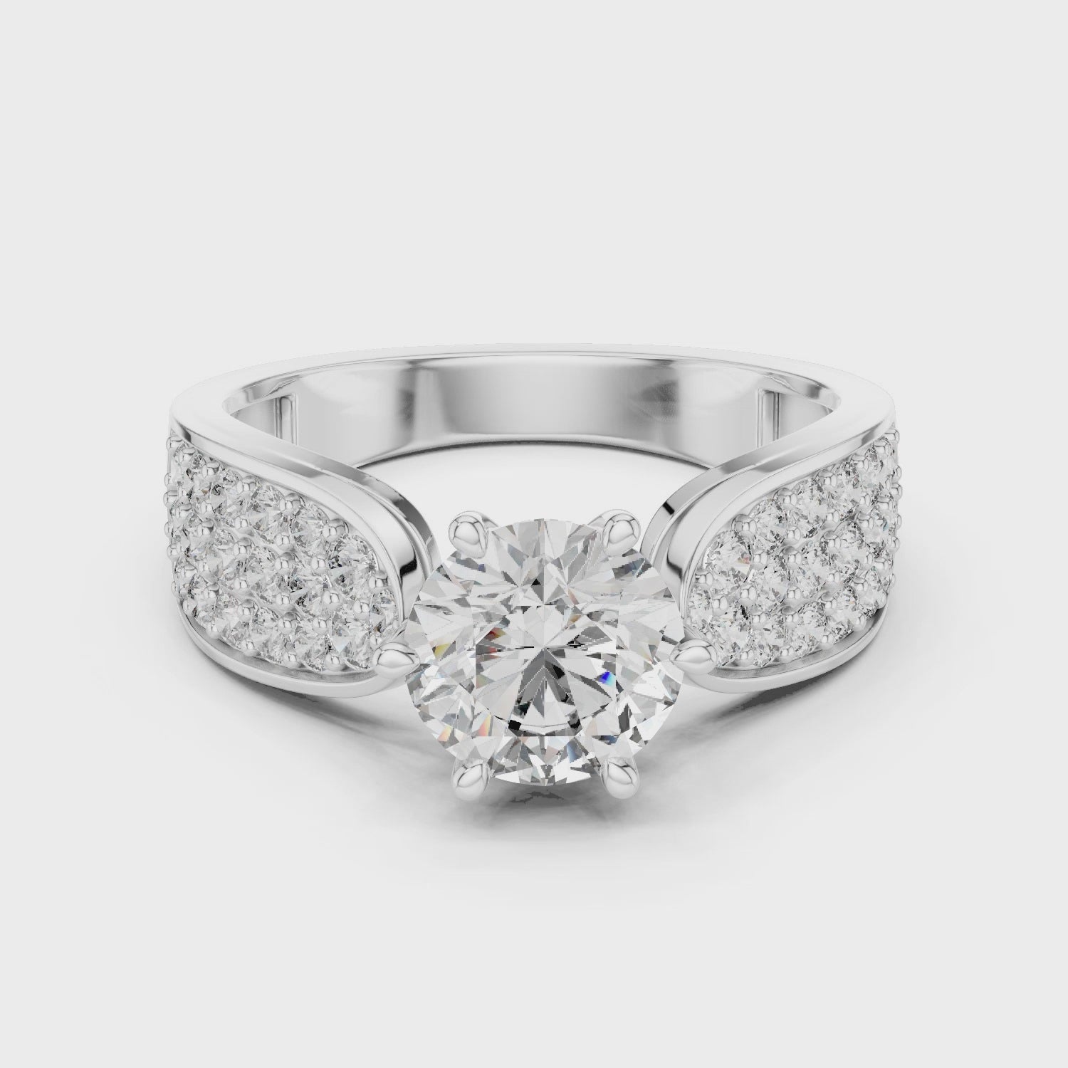 Round Brilliant Diamond Engagement Ring with Pave Side Panels