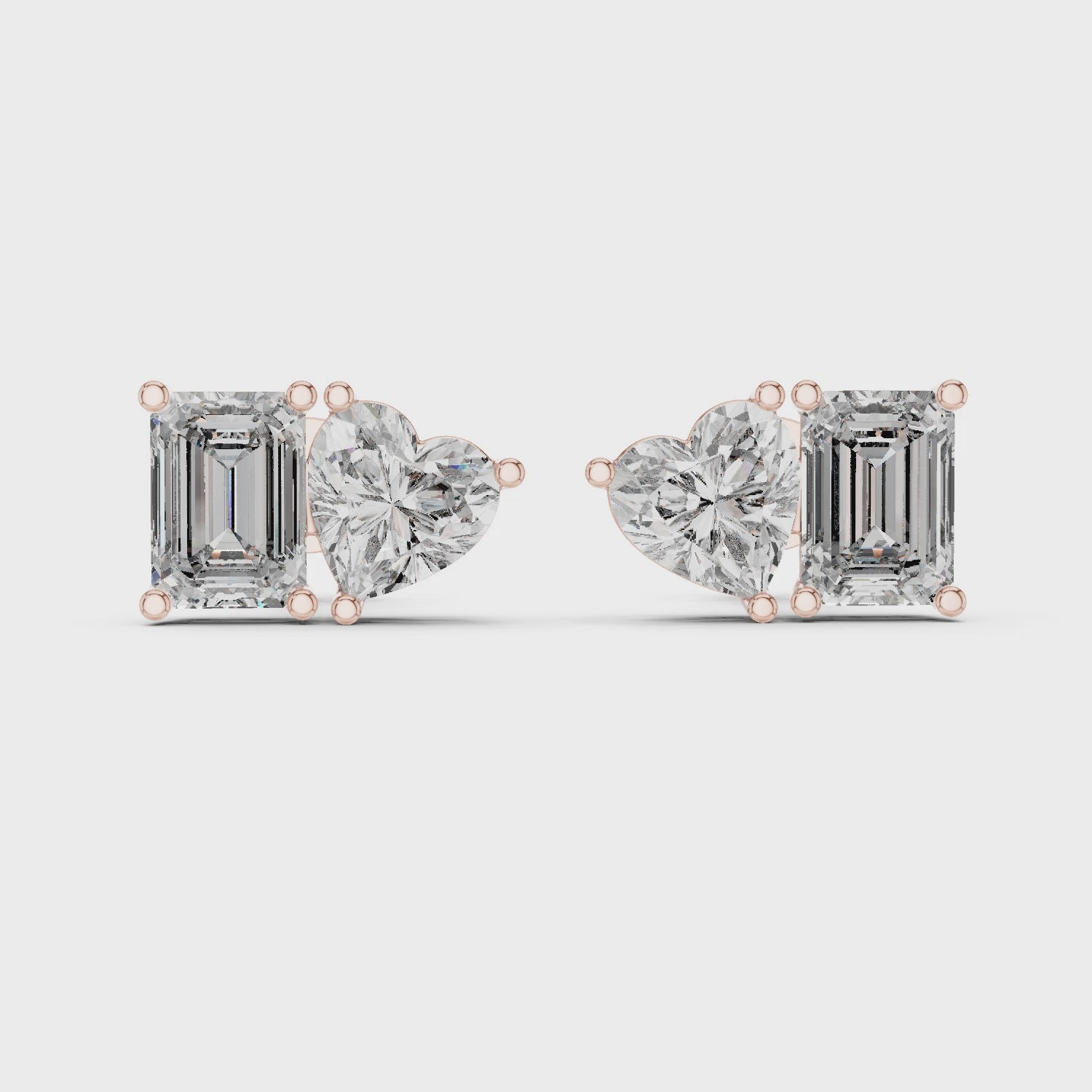 Heart & Emerald Cut Diamond Stud Earrings