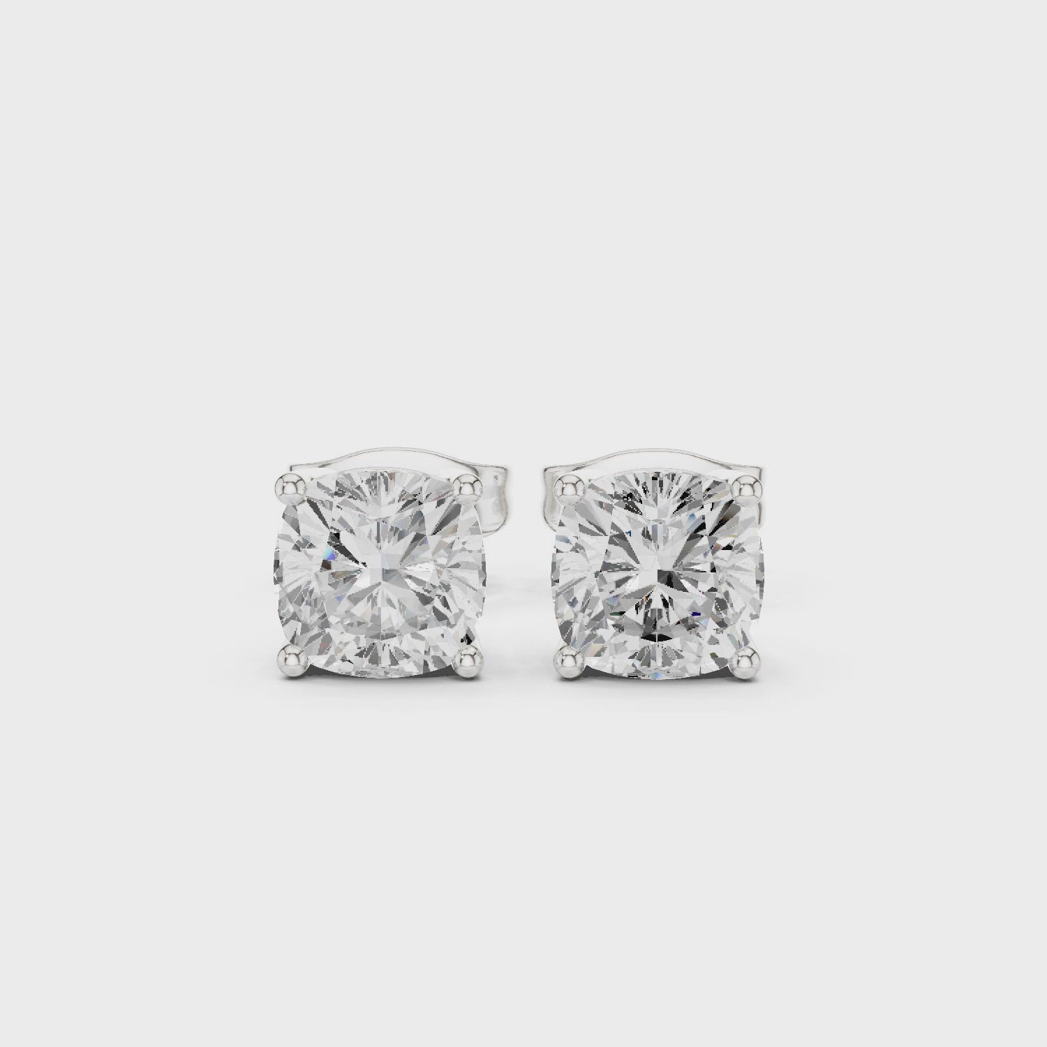 Video of Cushion cut lab grown diamond stud earrings in white gold side view by Diamonds for Everyone Australia