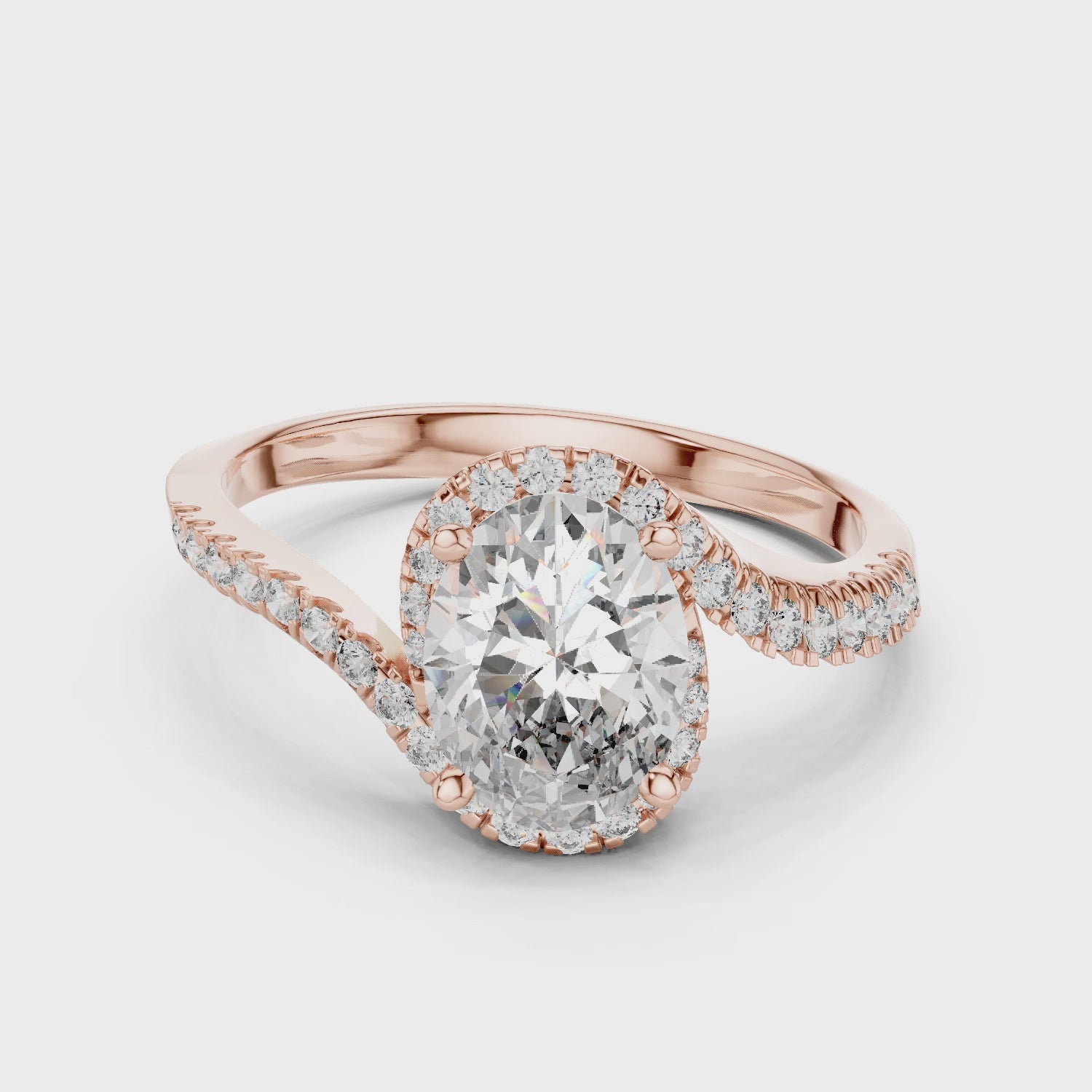 Oval Halo Lab-Grown Diamond Ring with Pavé Band