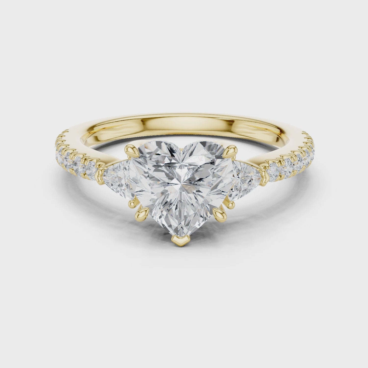 Elina Heart Three-Stone Pavé Diamond Ring