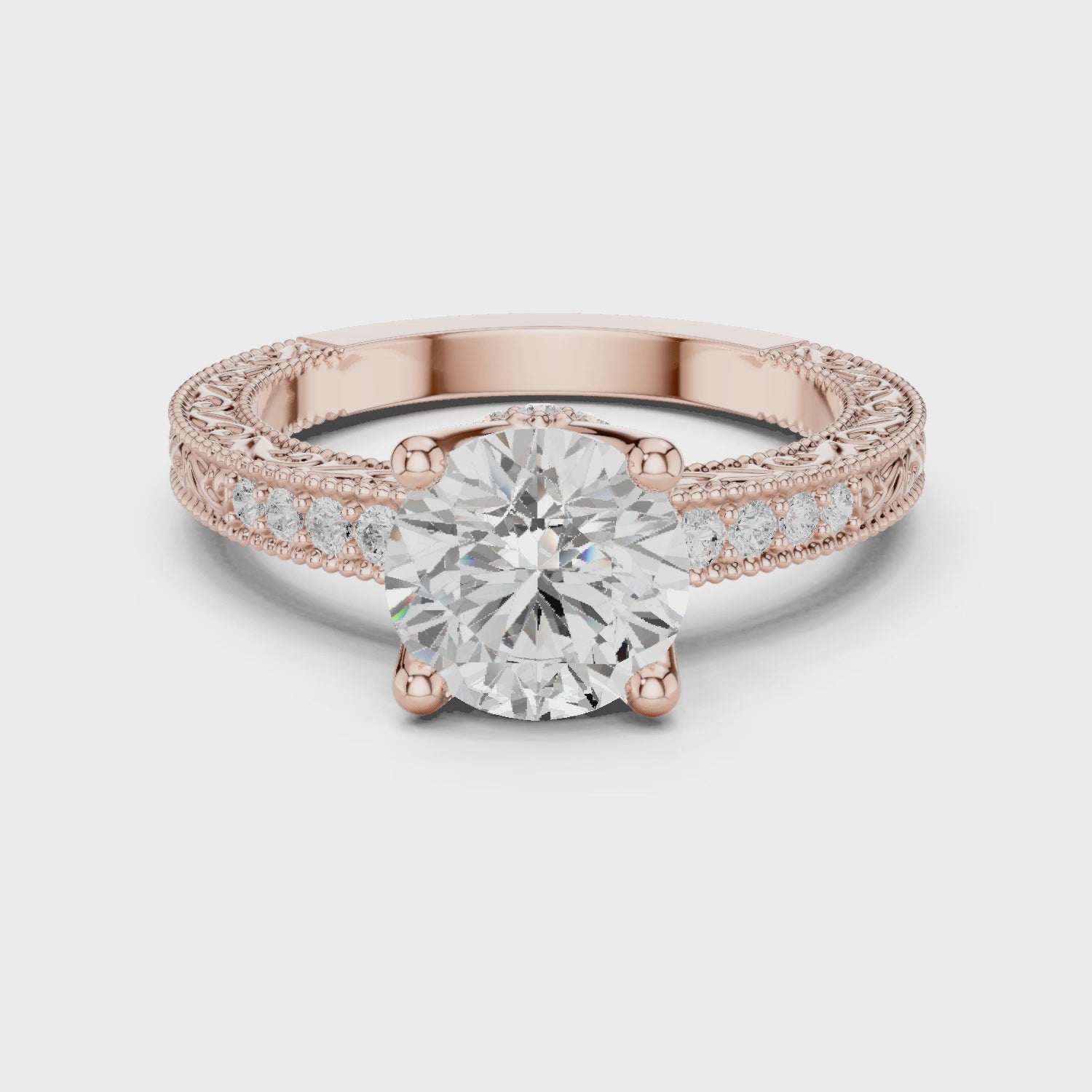 Lyza Vintage Lace Round Diamond Pavé Ring