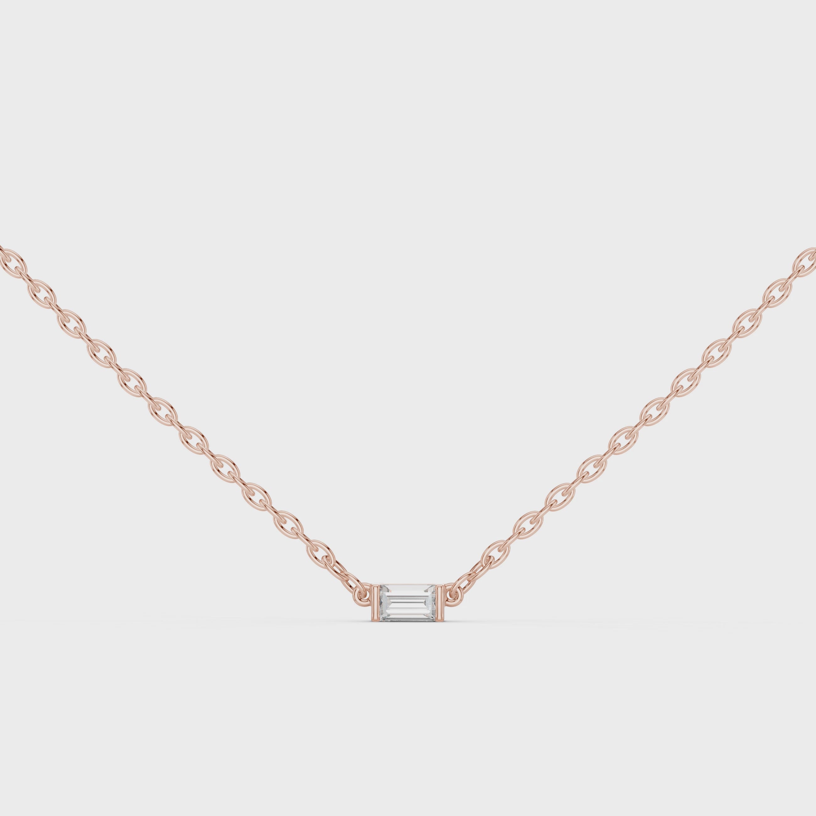 Minimal Gold Chain Necklace with Baguette Pendant