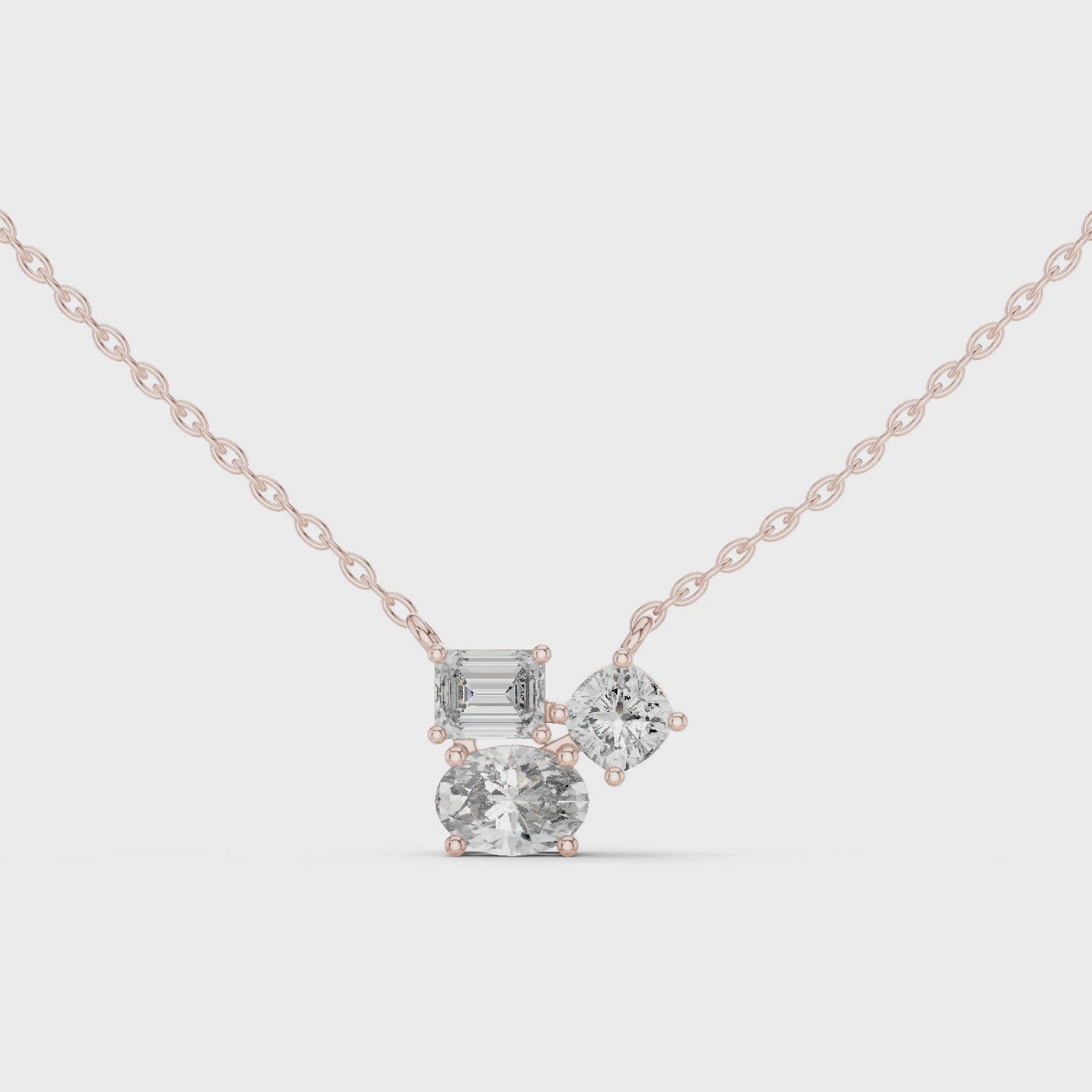 Three-Stone Diamond Cluster Pendant Necklace