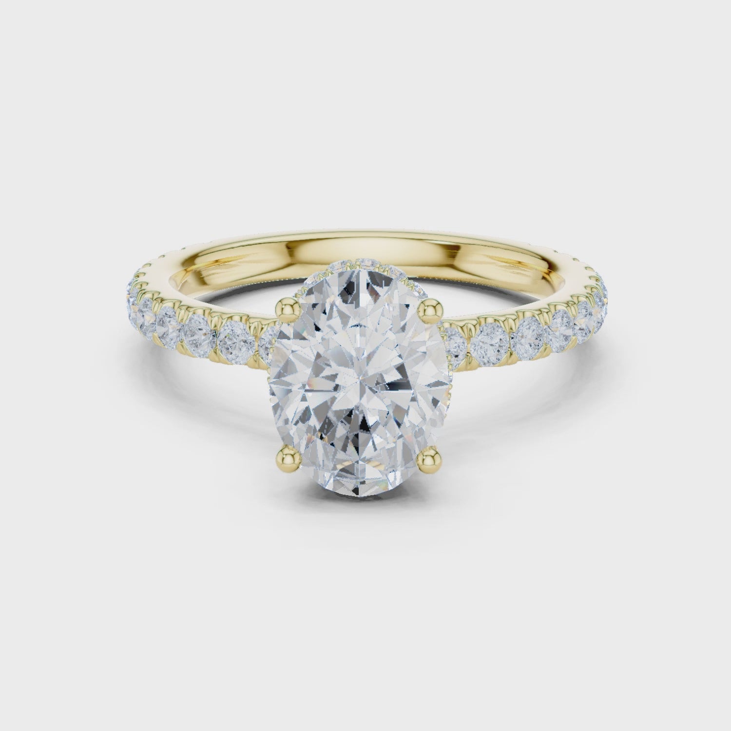 oval hidden halo ring with pave diamond band