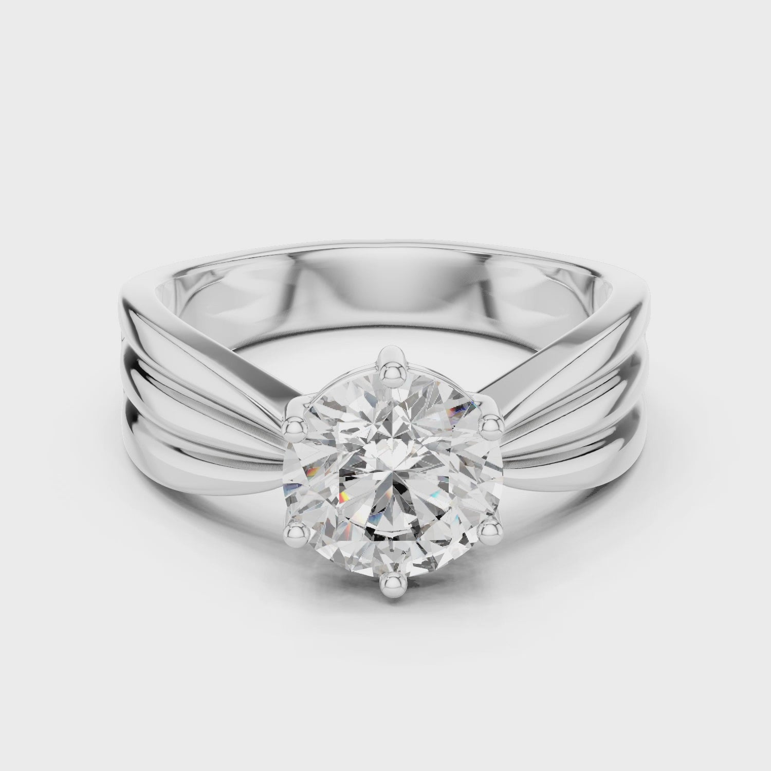 Round Brilliant Diamond Engagement Ring with Triple-Layer Split Band