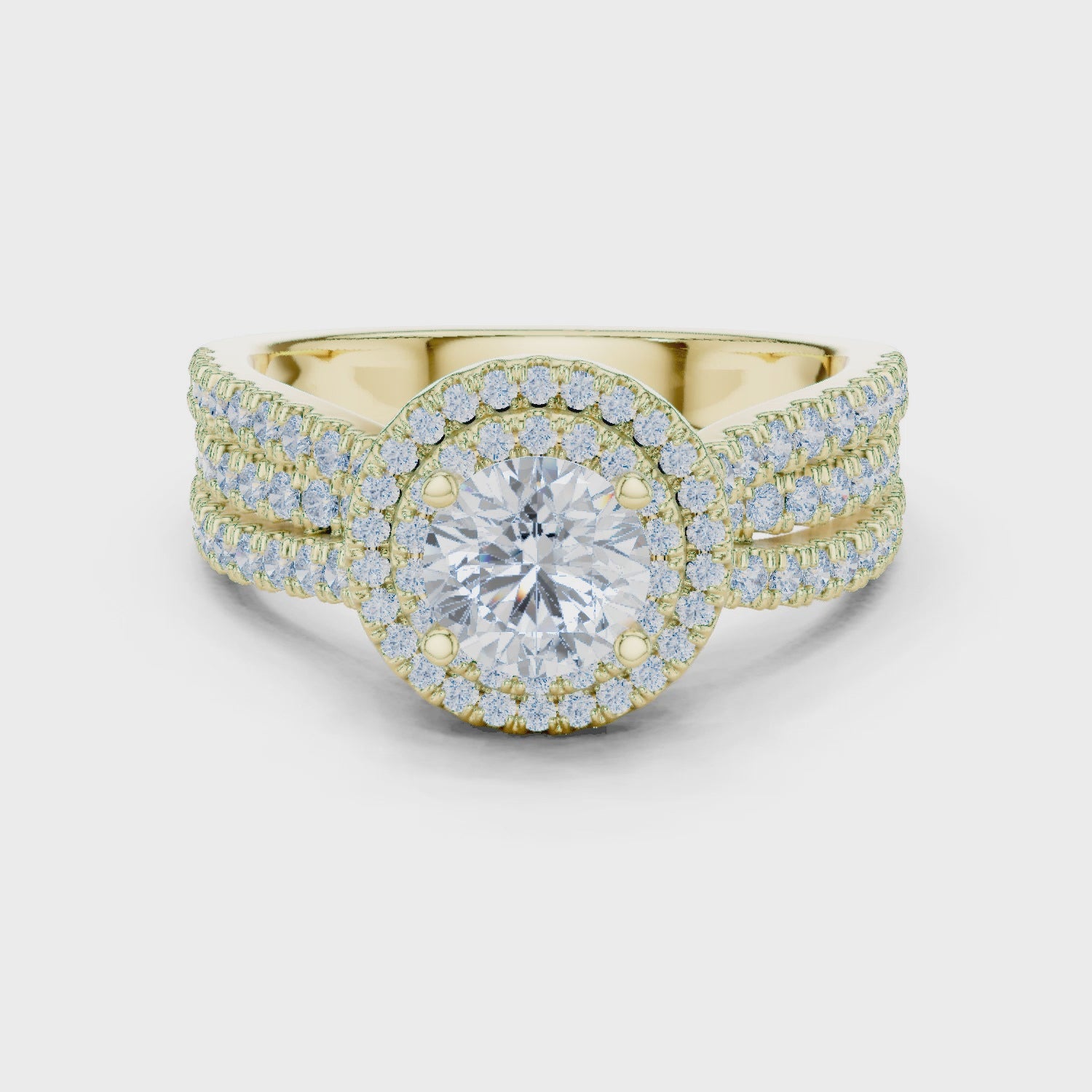 Double Halo Round Diamond Engagement Ring with Pavé Split Band