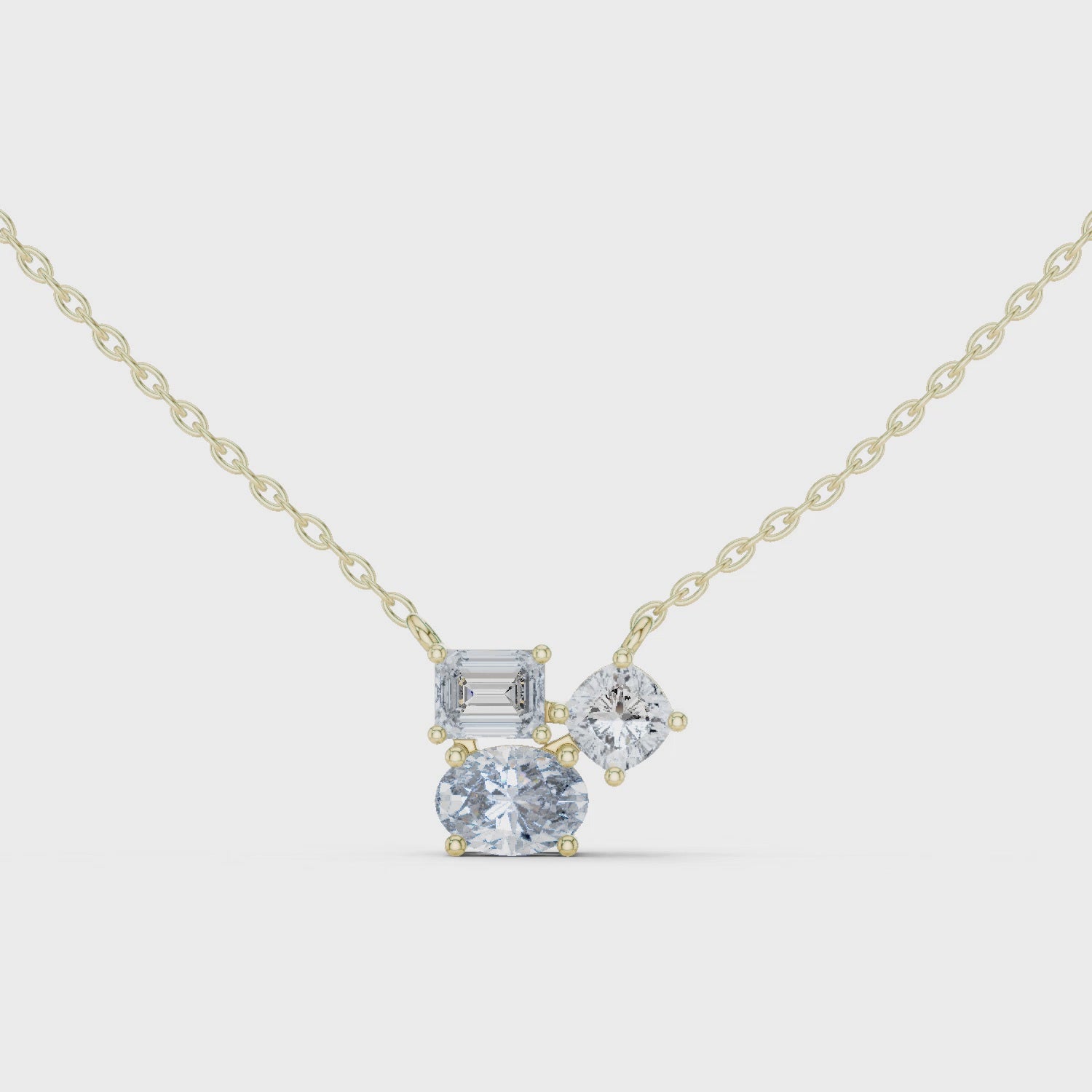 Three-Stone Diamond Cluster Pendant Necklace