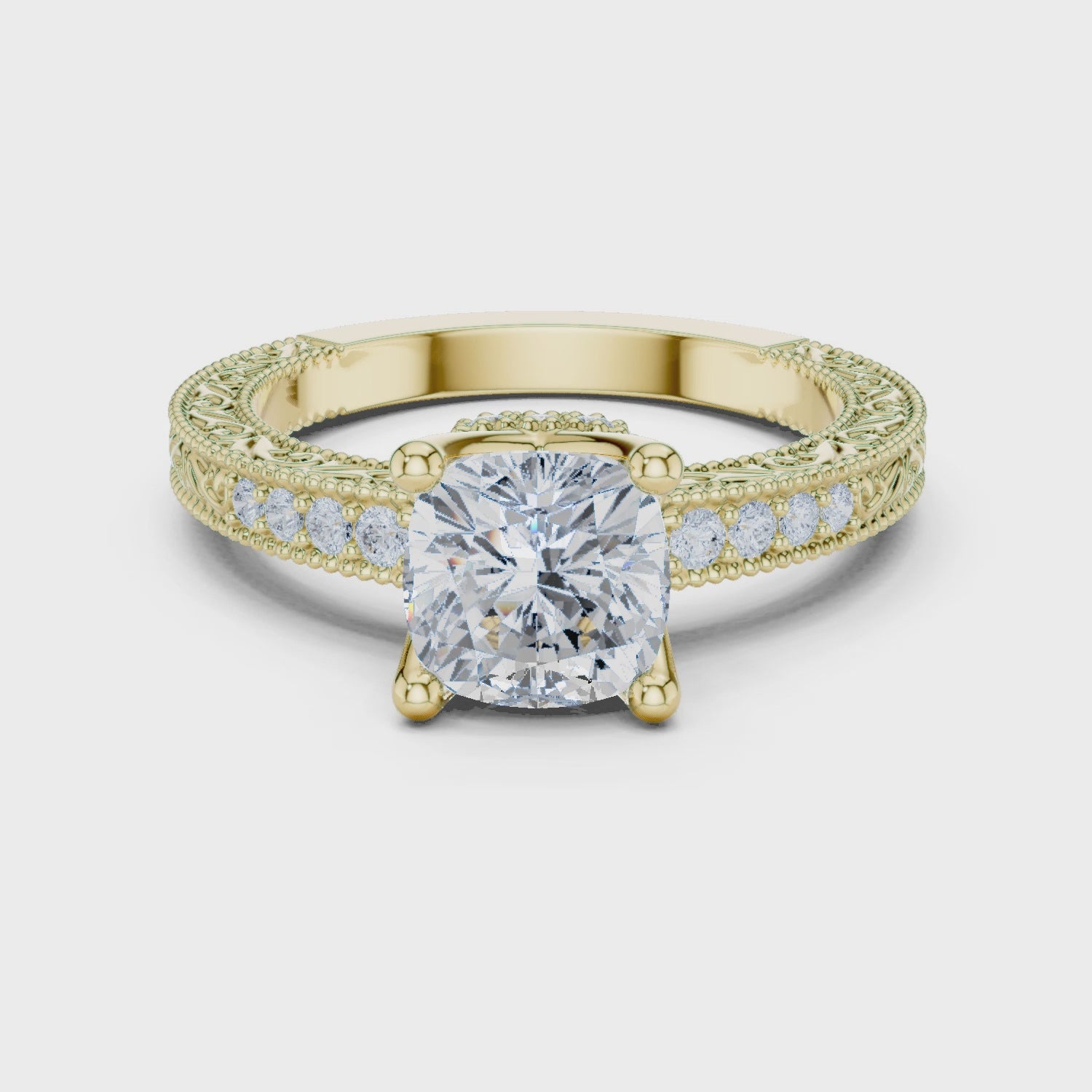Tara Vintage Lace Cushion Diamond Pavé Ring