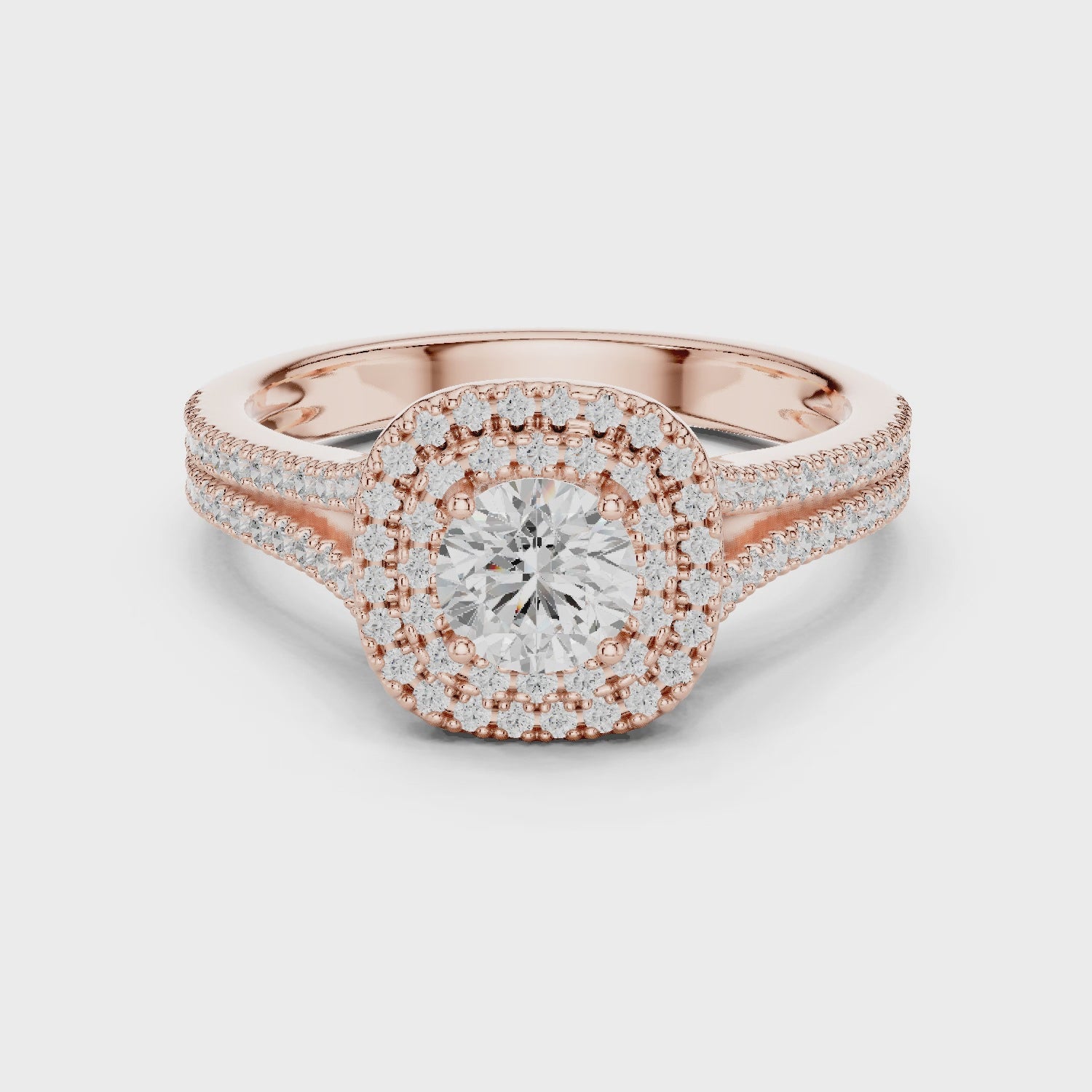 Split Shank Double Halo Diamond Engagement Ring