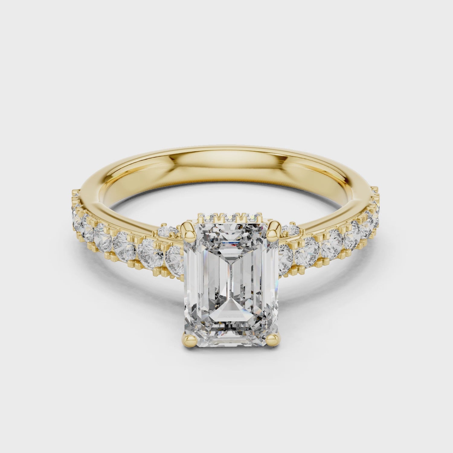 Emerald Cut Diamond Engagement Ring with Pavé Band
