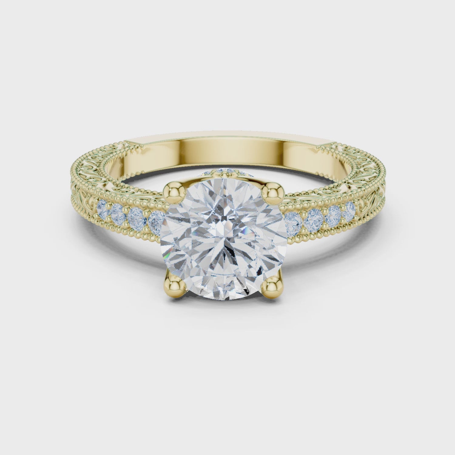 Lyza Vintage Lace Round Diamond Pavé Ring
