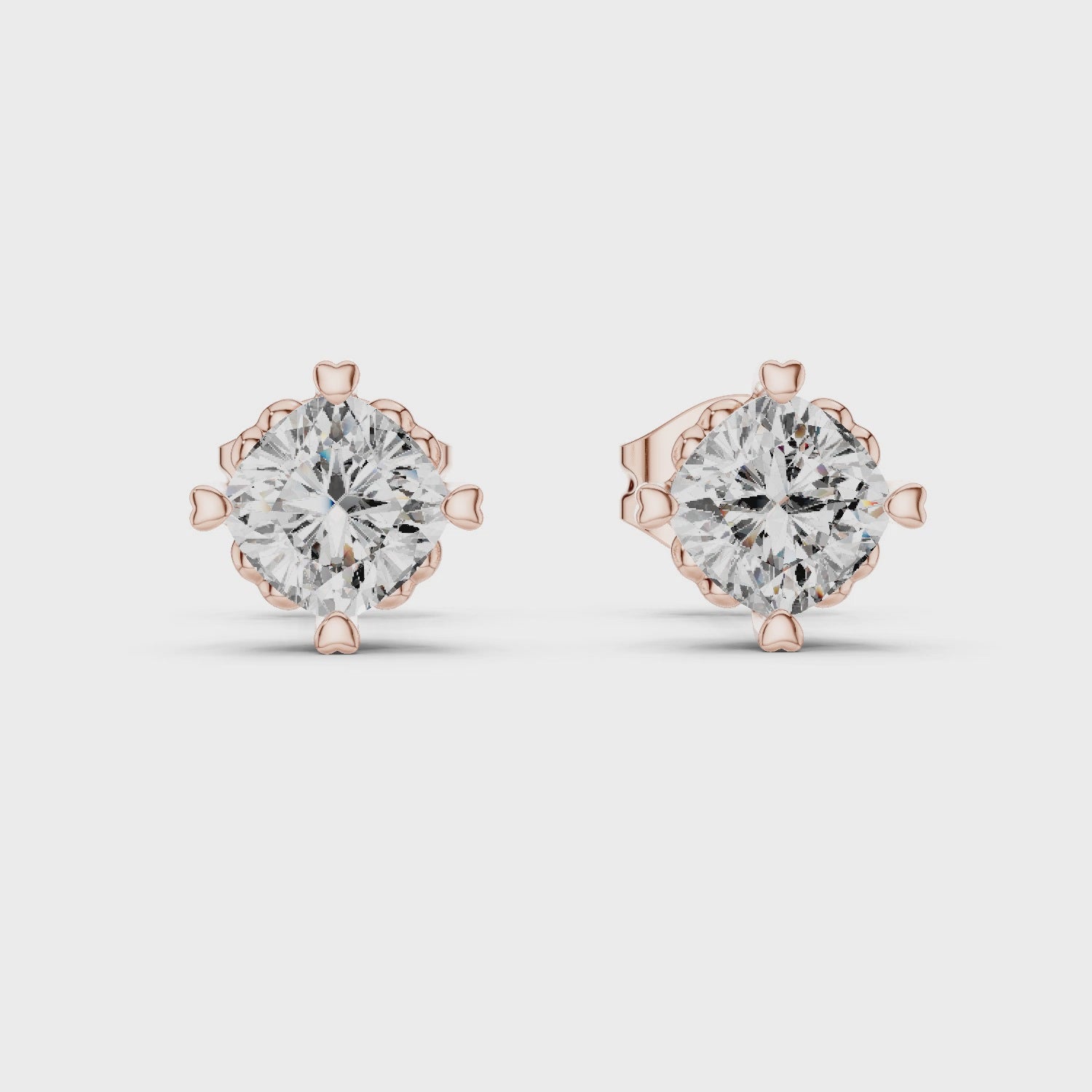 Floral Prong Round Diamond Stud Earrings