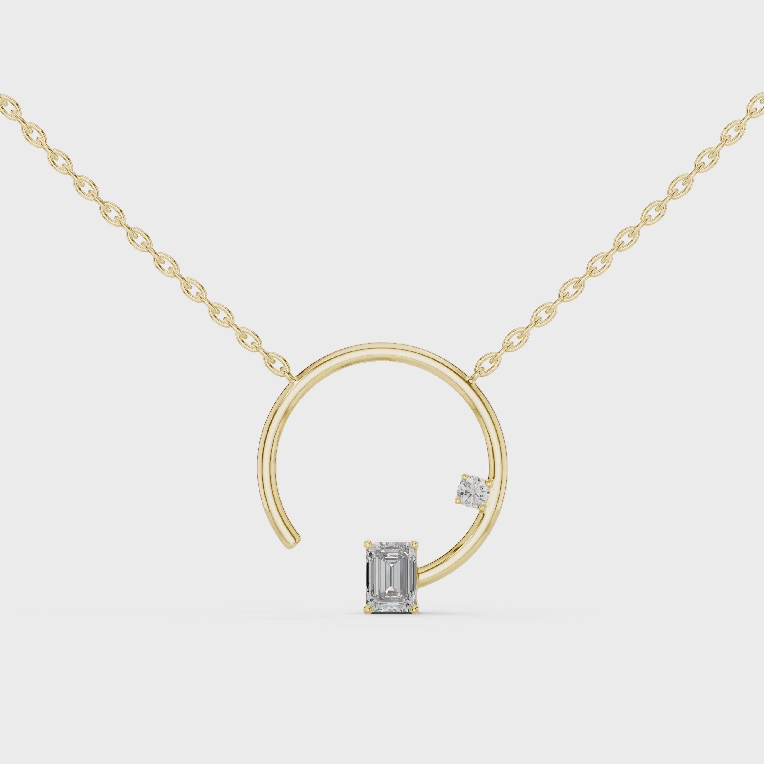 Open Circle Necklace with Baguette & Accent Stone