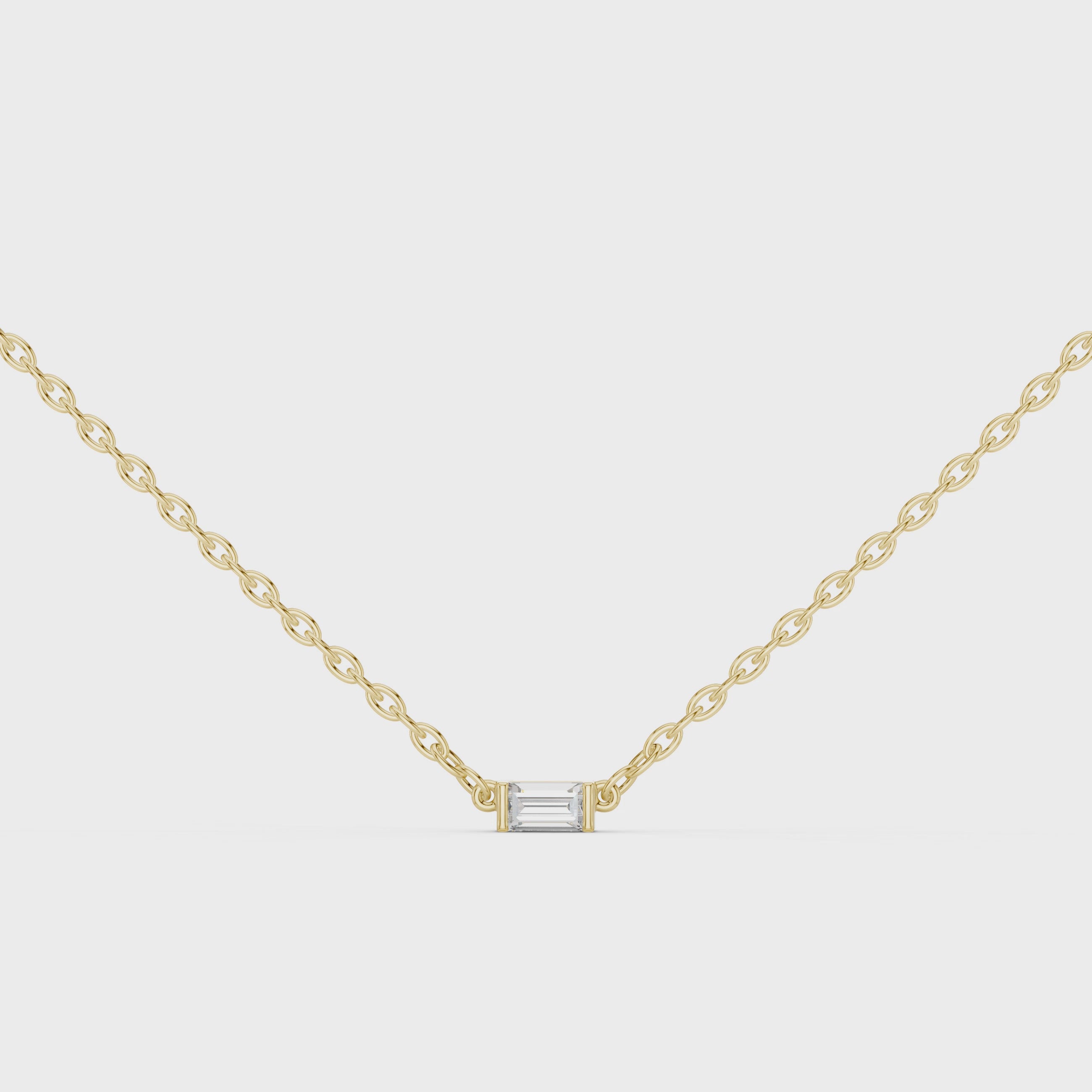 Minimal Gold Chain Necklace with Baguette Pendant