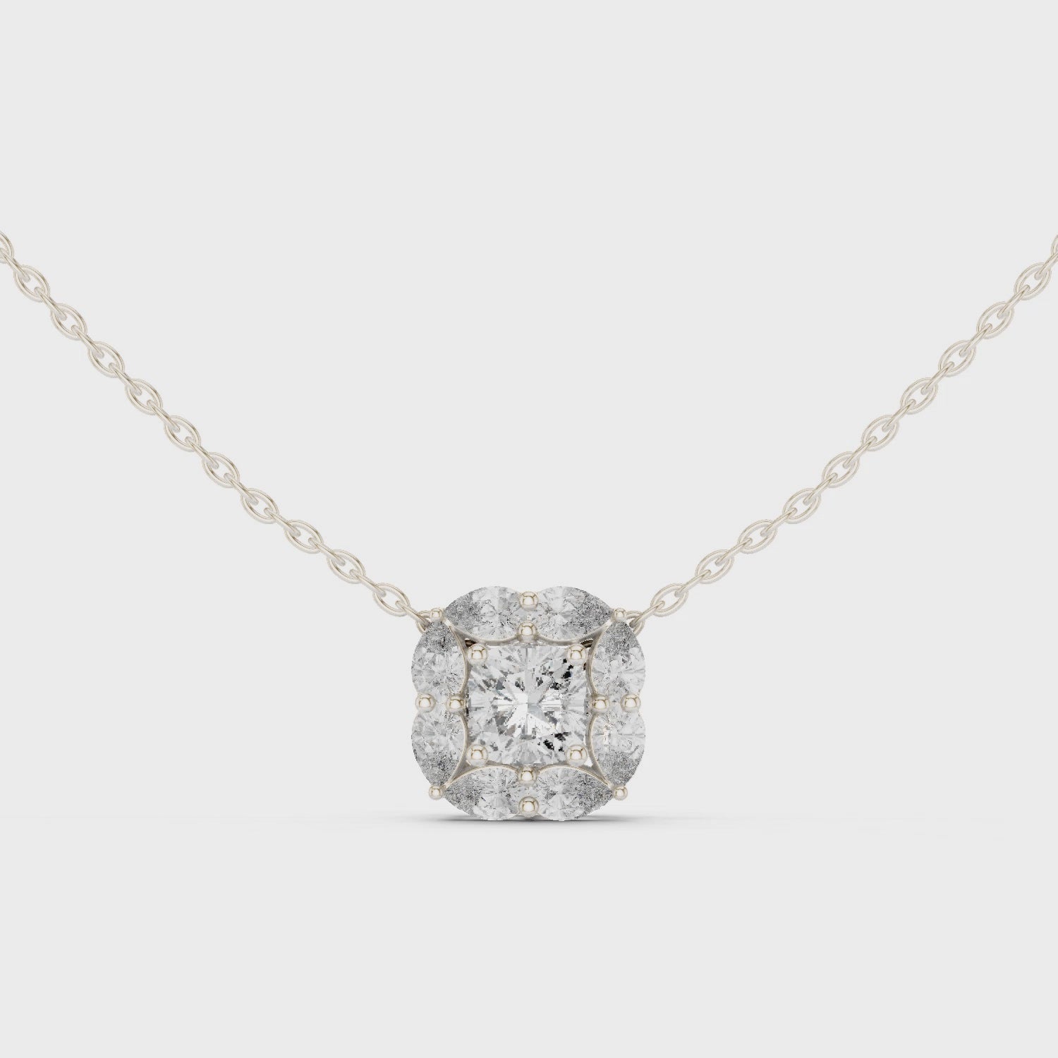 Cushion Halo Diamond Pendant Necklace