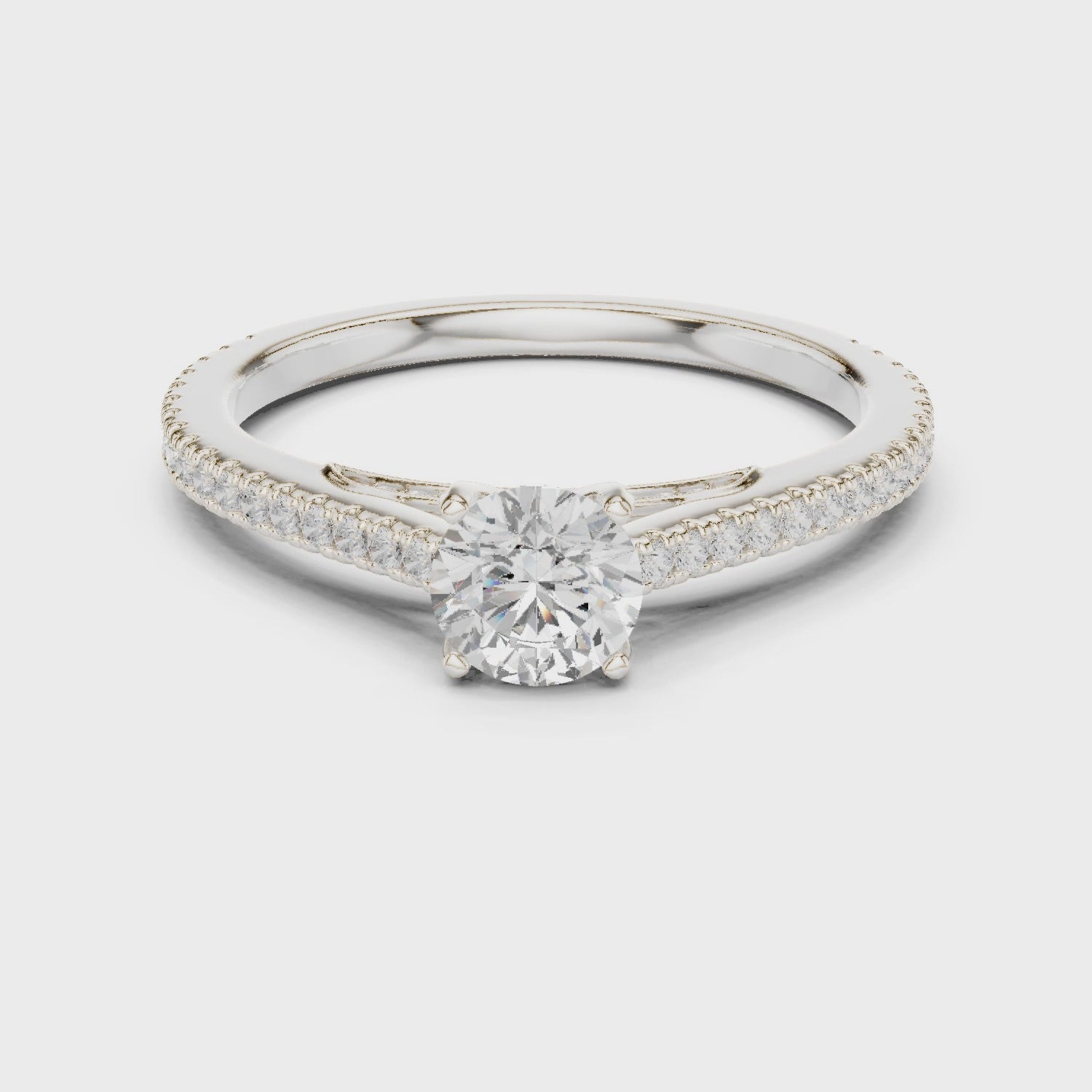 Diamond Solitaire Engagement Ring with Pavé Accents