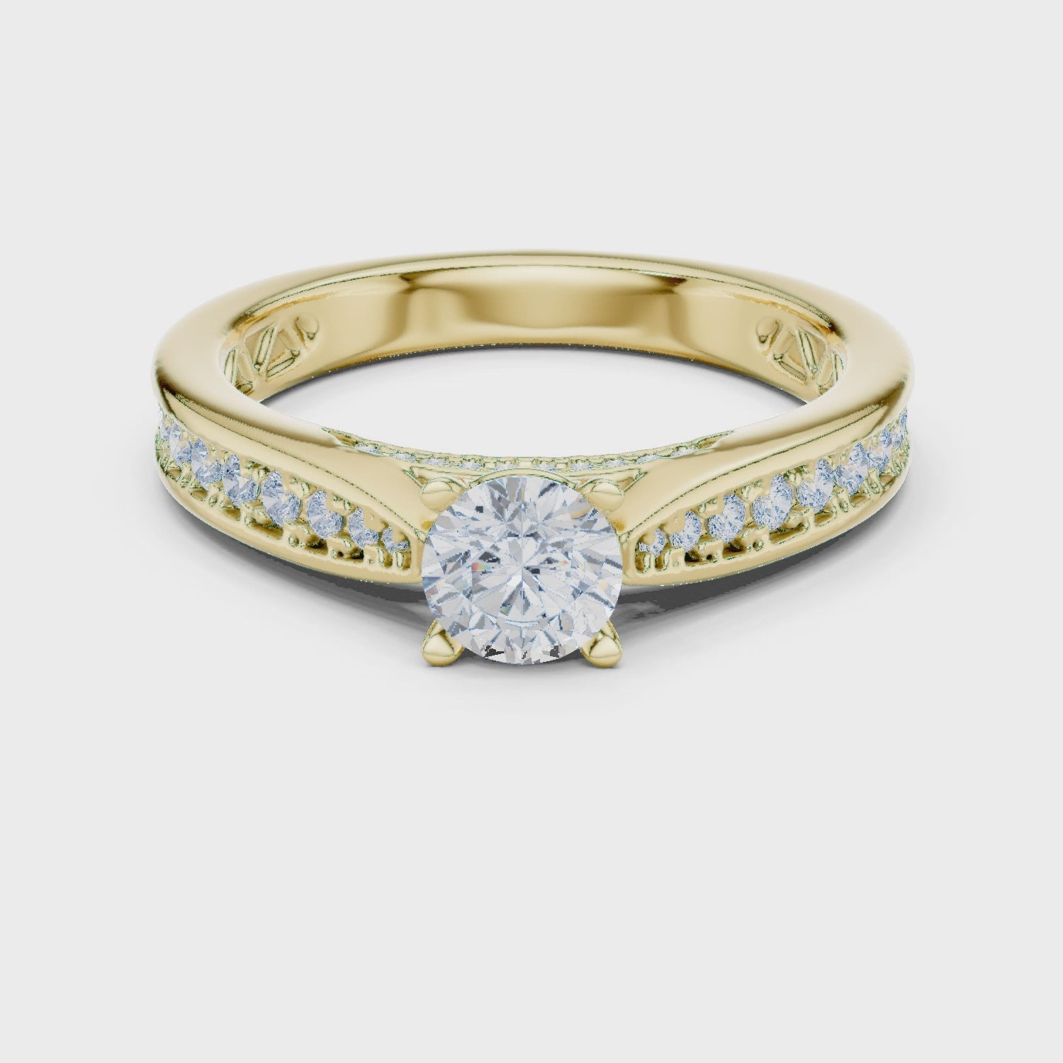 Diamond Solitaire Engagement Ring with Pavé and Filigree Details