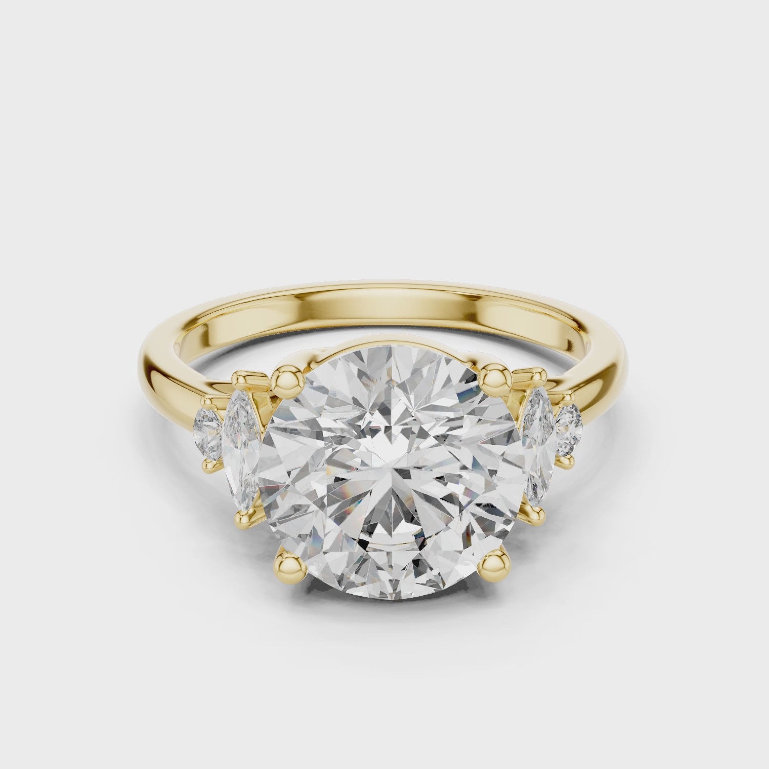Round Solitaire Diamond Ring with Oval Side Accents