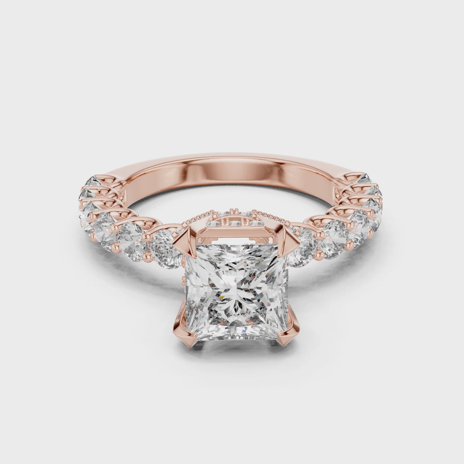 Princess Cut Diamond Ring with Pavé Band