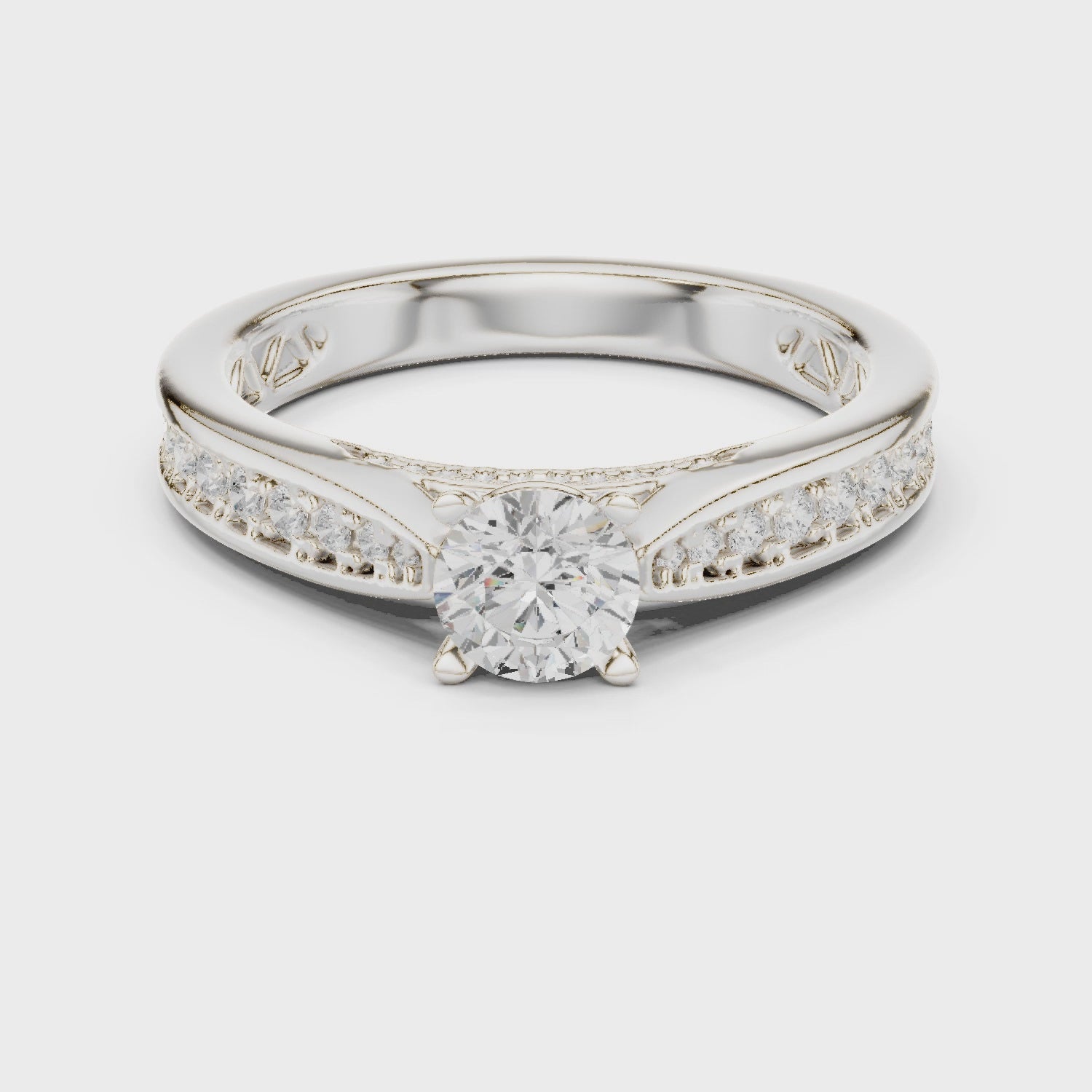 Diamond Solitaire Engagement Ring with Pavé and Filigree Details