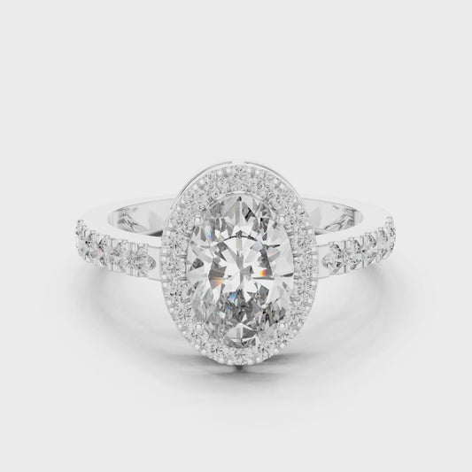 Oval Halo Diamond Engagement Ring with Pavé Band