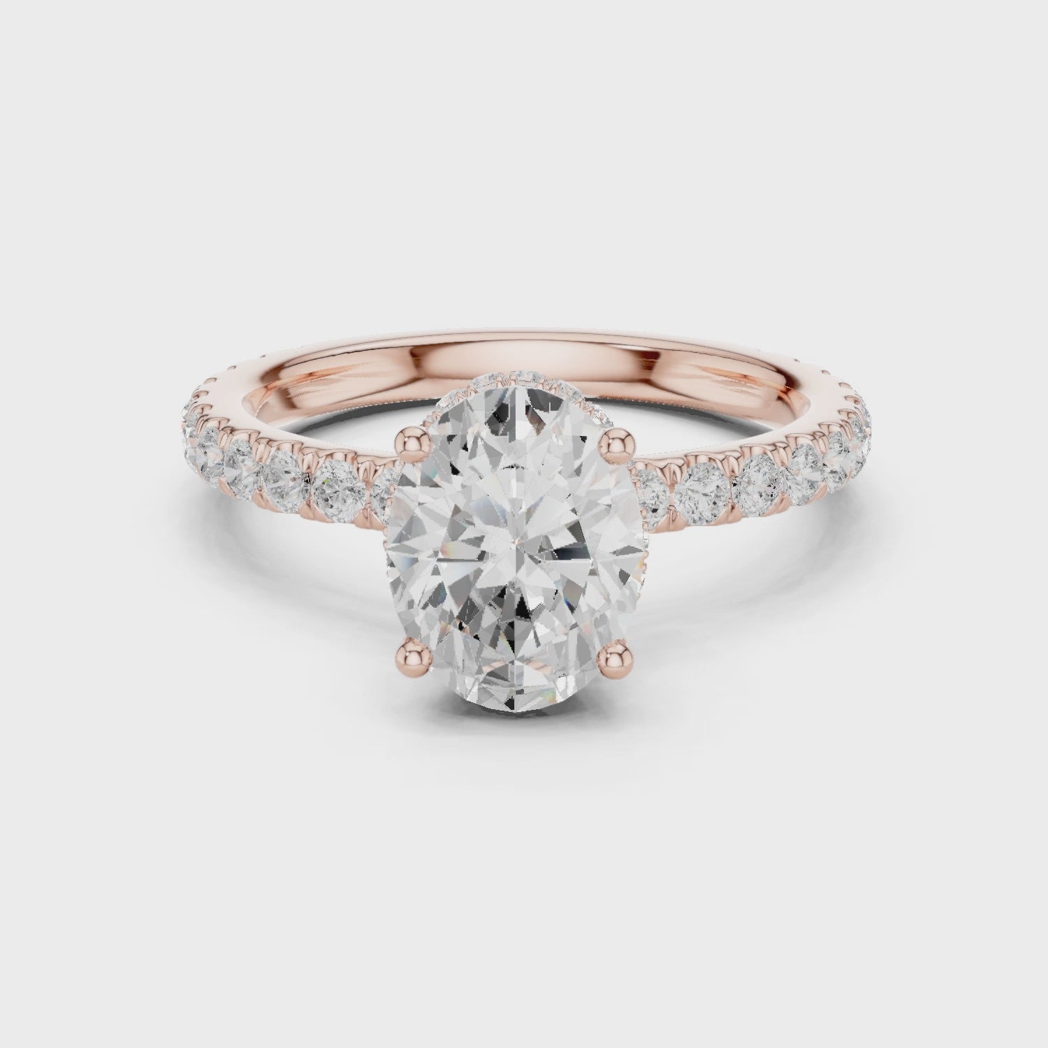 oval hidden halo ring with pave diamond band
