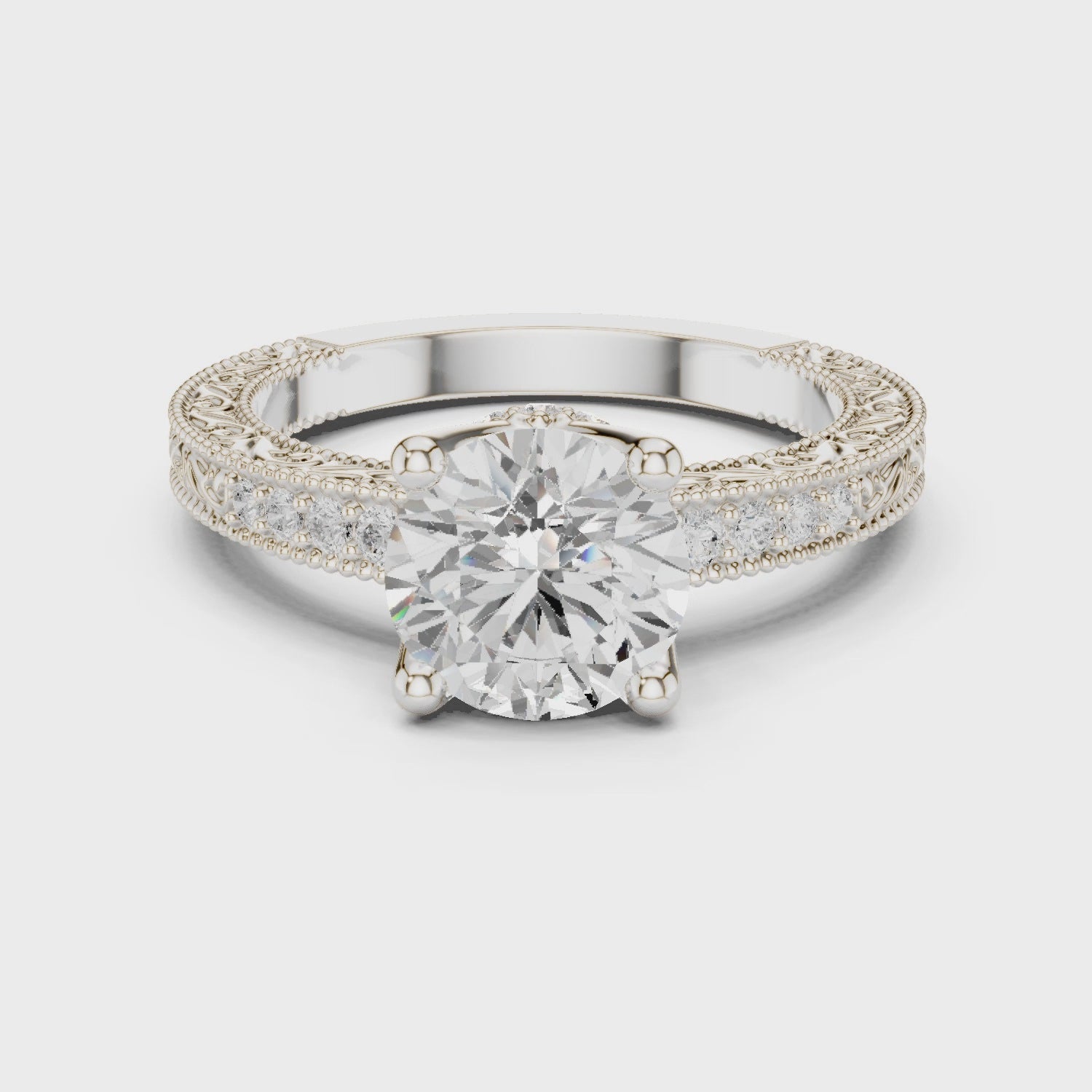 Lyza Vintage Lace Round Diamond Pavé Ring