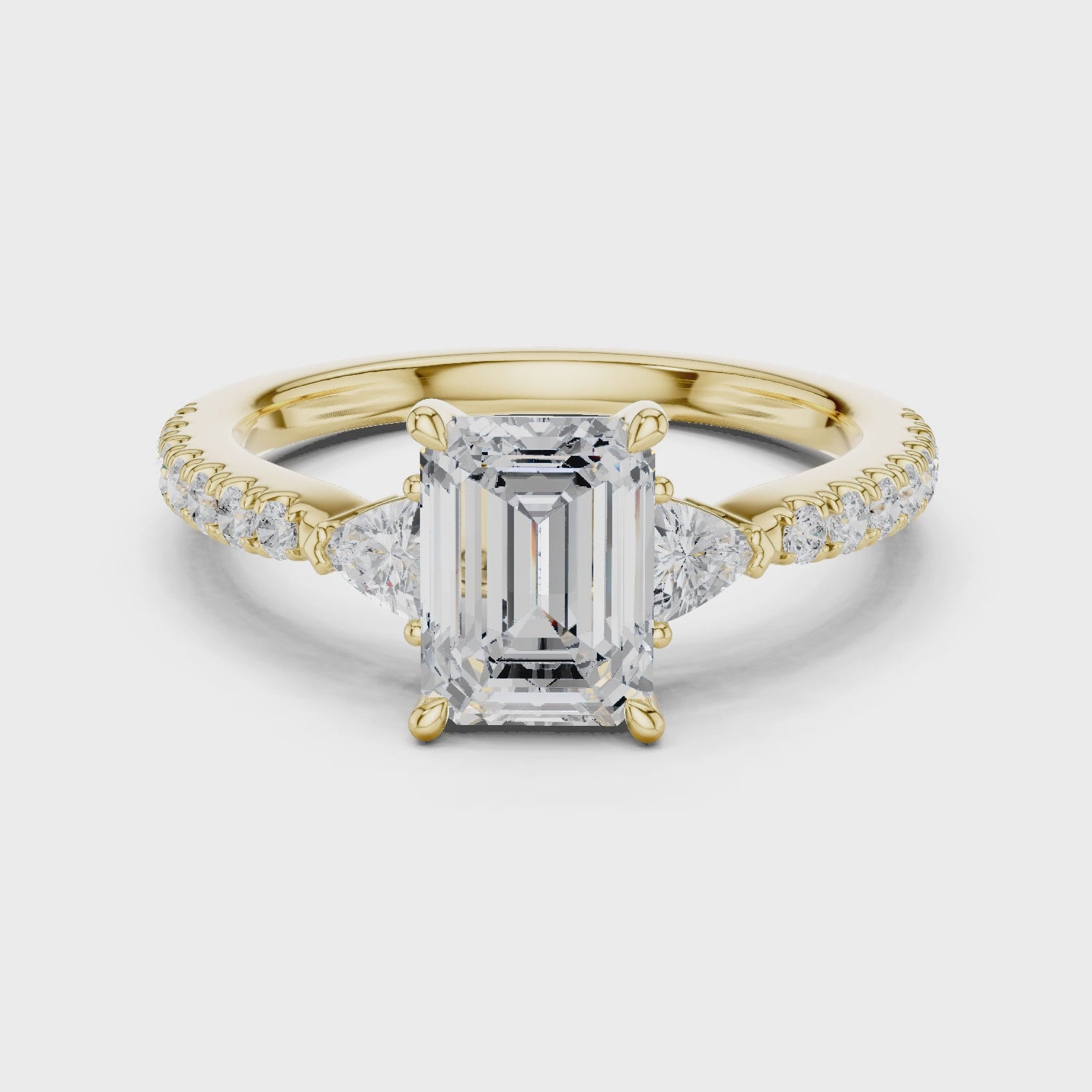 Kiara Emerald Three-Stone Pavé Diamond Ring