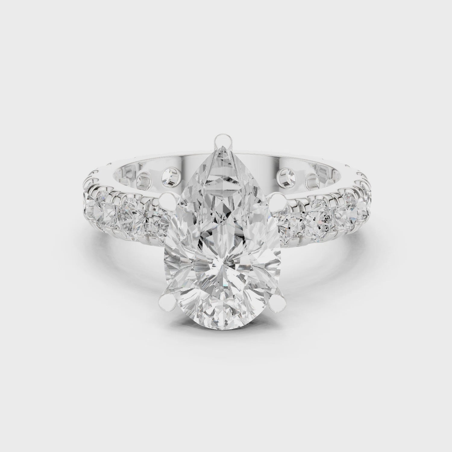 Cascade Graceful Pear Diamond Pavé Ring