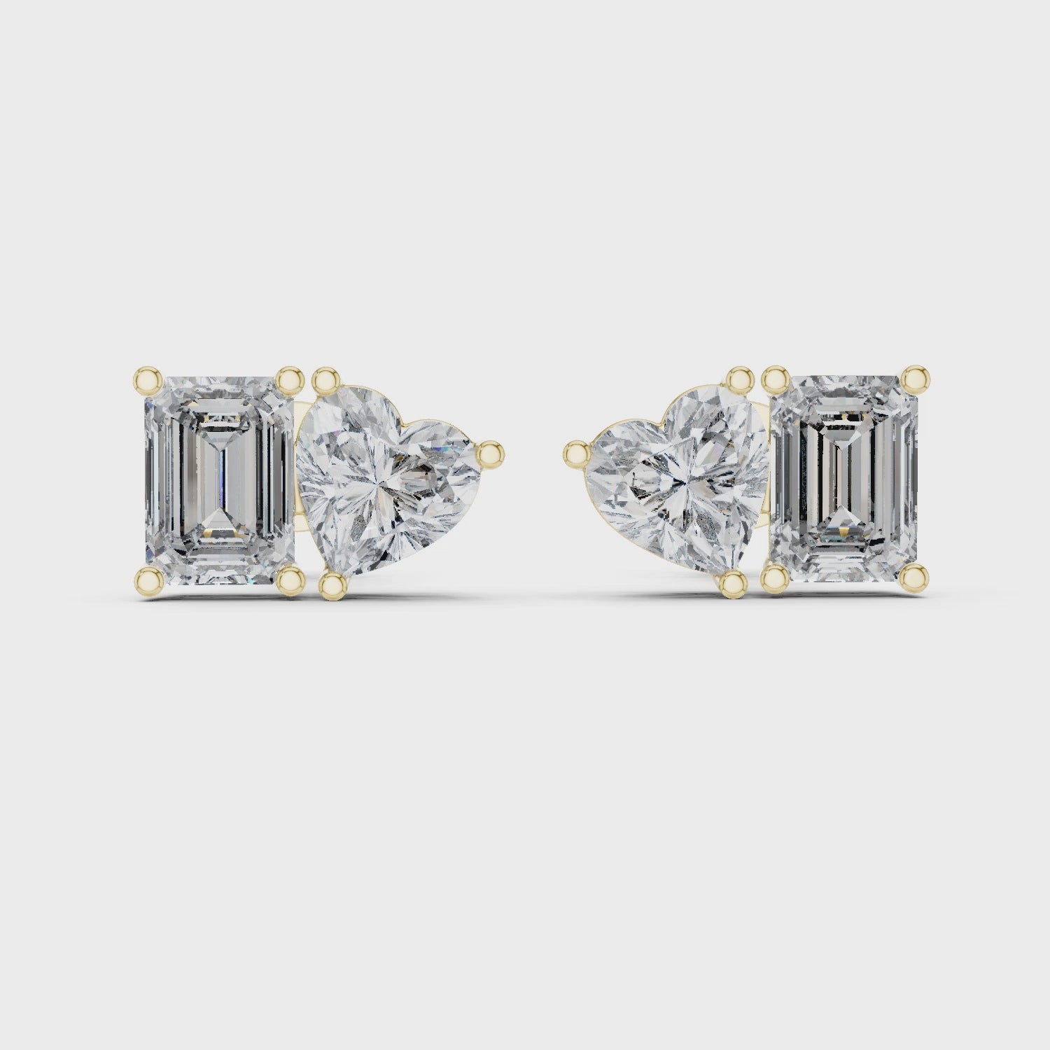 Heart & Emerald Cut Diamond Stud Earrings