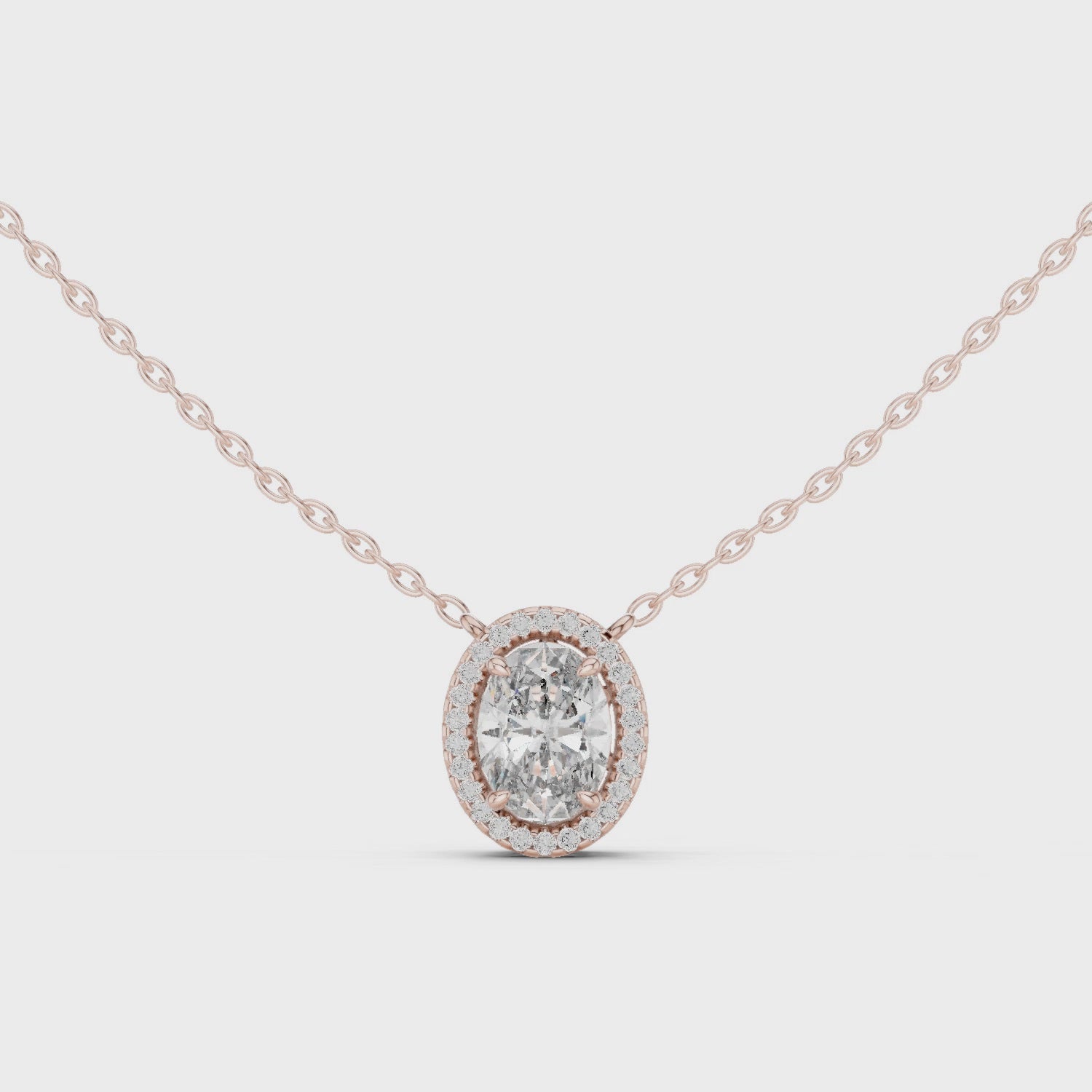 Oval Diamond Halo Pendant Necklace