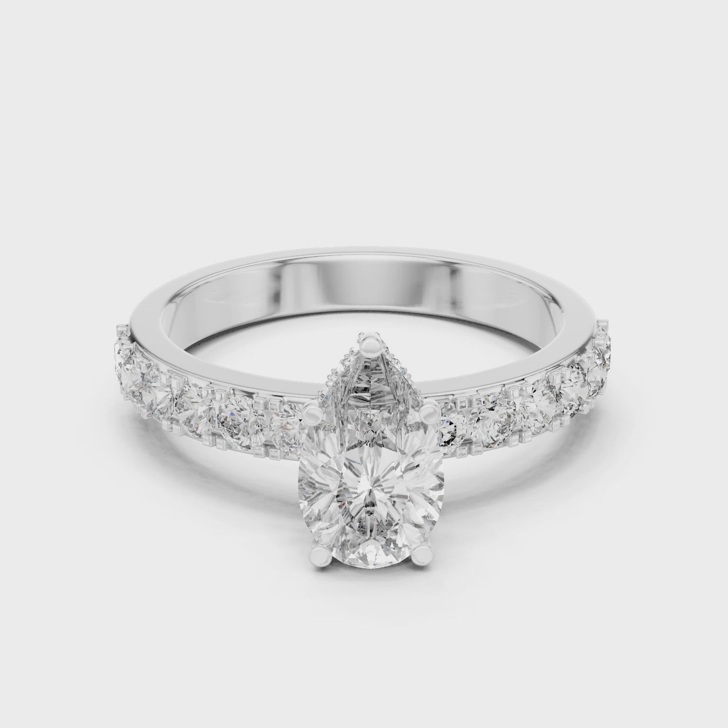 Pear Cut Diamond Engagement Ring with Pavé Band