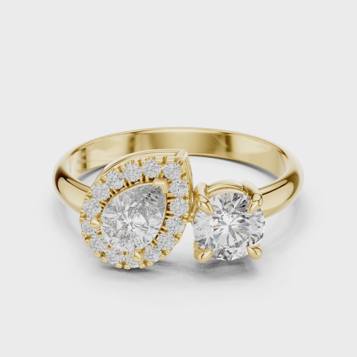 Luxury Gold-Tone Dual Crystal Halo Ring