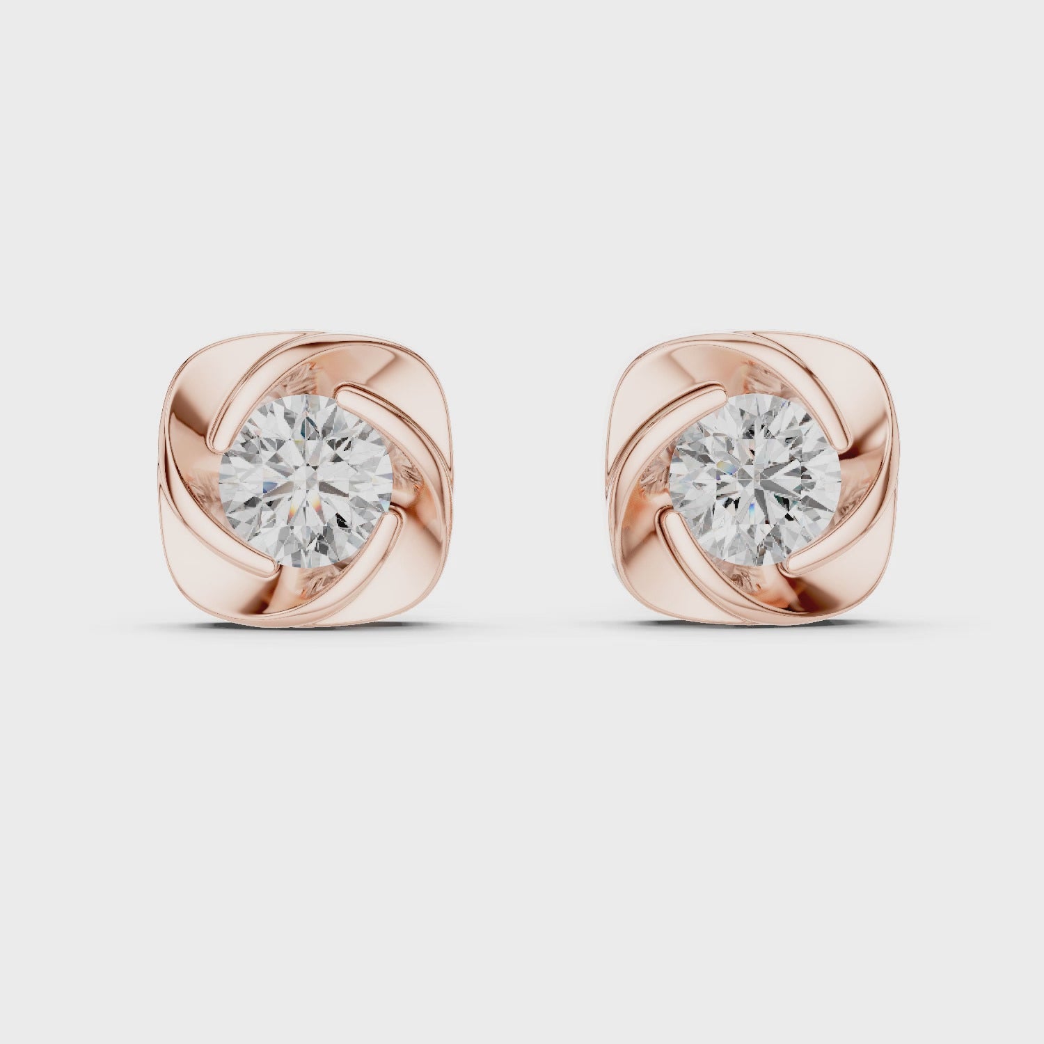 Cushion Twist Bezel Round Diamond Stud Earrings