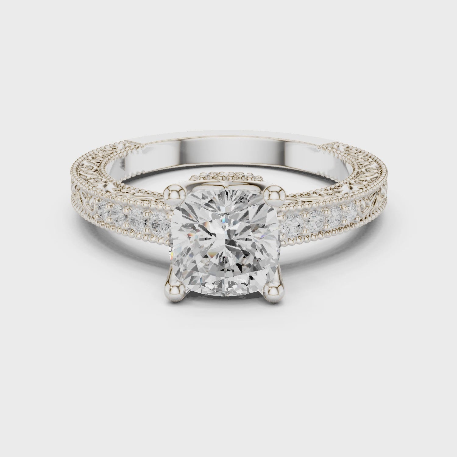 Tara Vintage Lace Cushion Diamond Pavé Ring