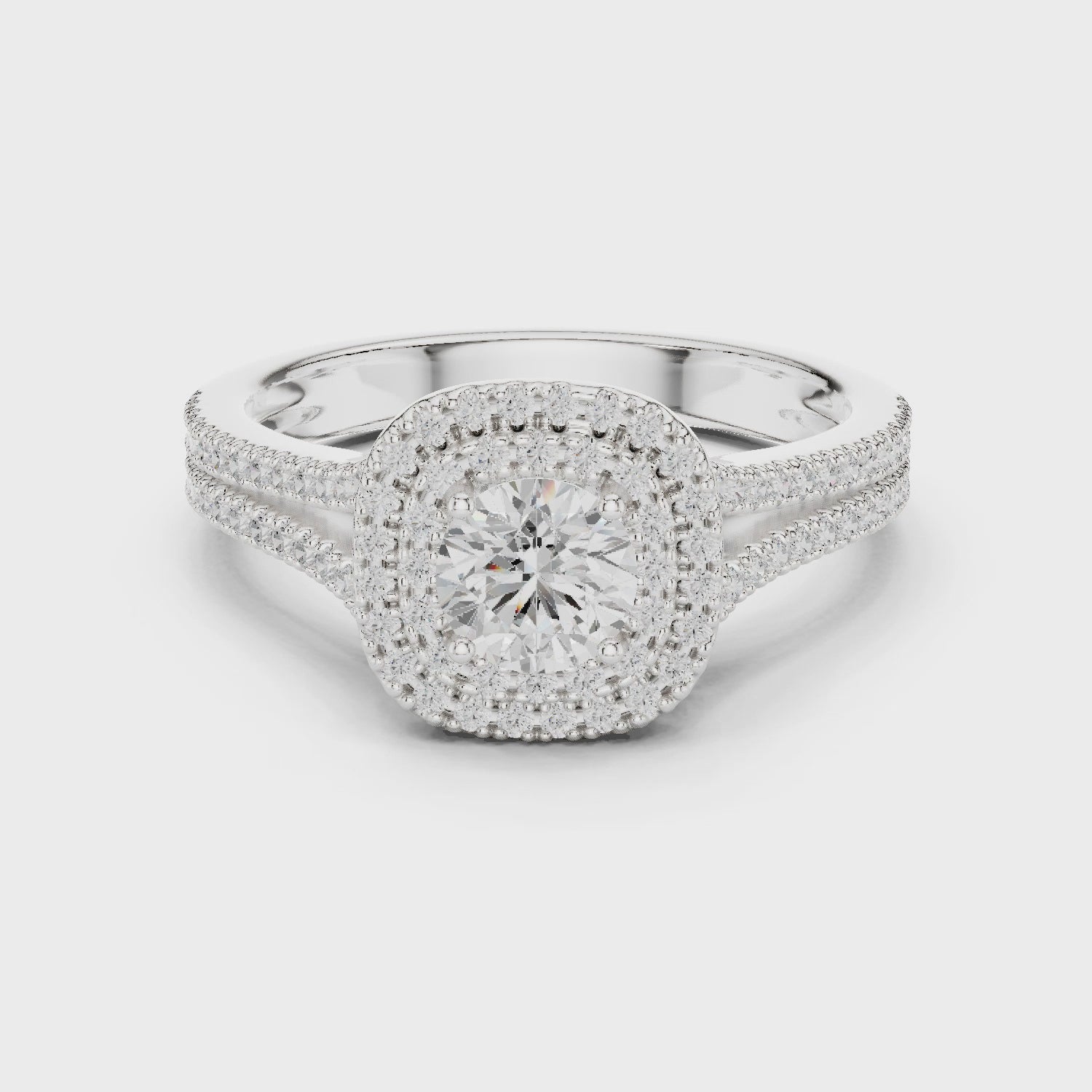 Split Shank Double Halo Diamond Engagement Ring